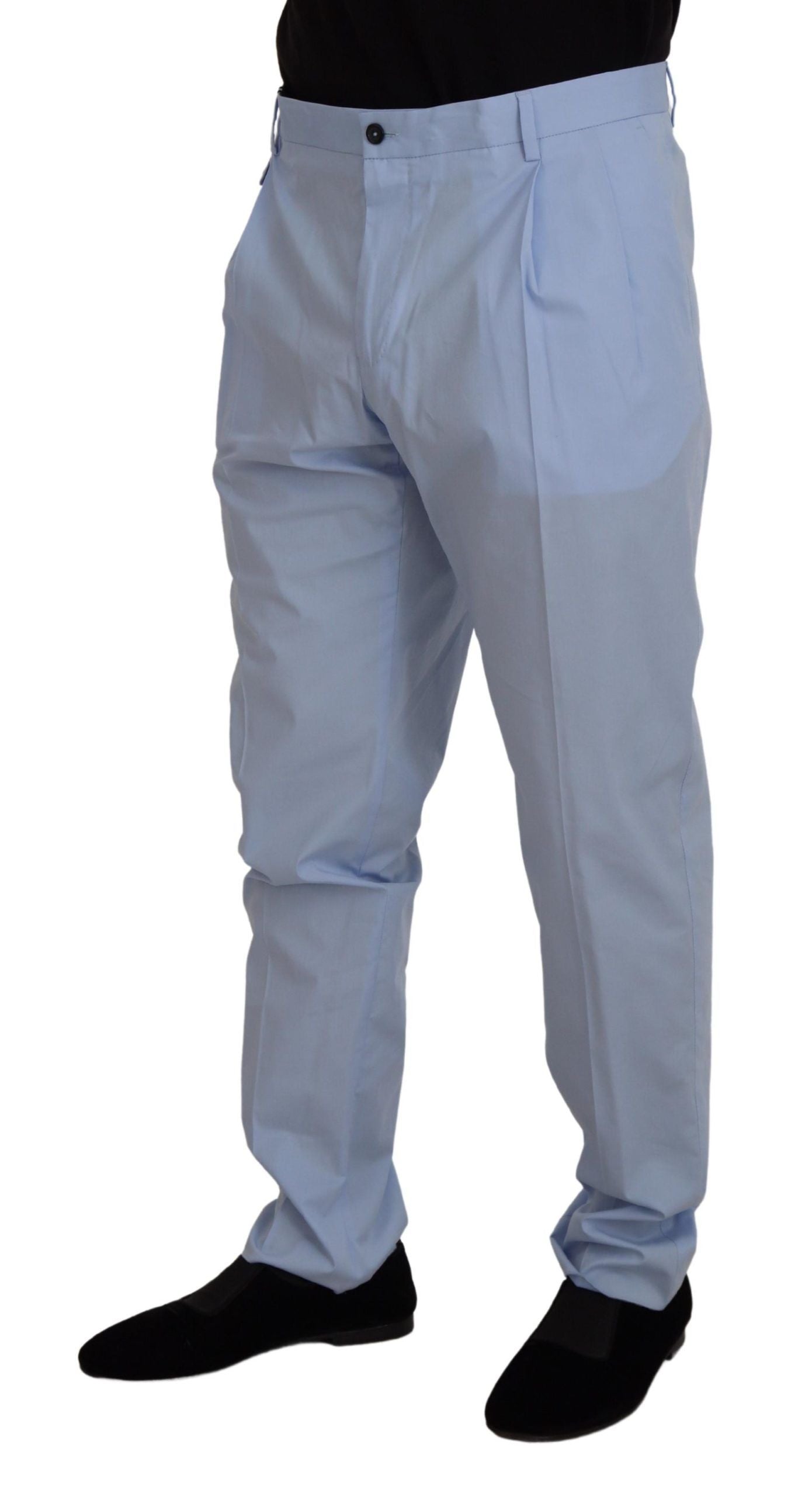 Blue Cotton Stretch Trousers Chinos Pants - ventzia
