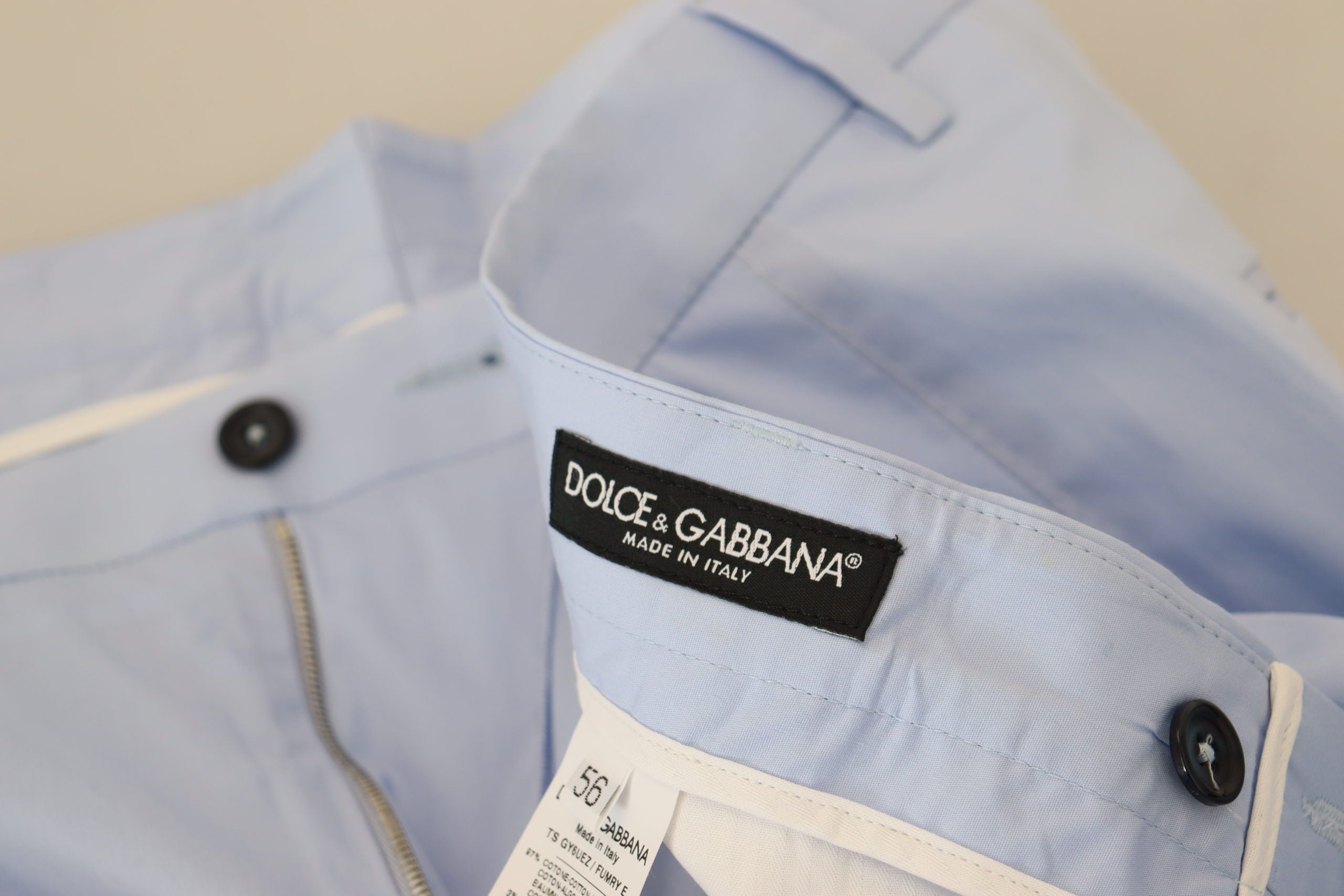 Blue Cotton Stretch Trousers Chinos Pants - ventzia