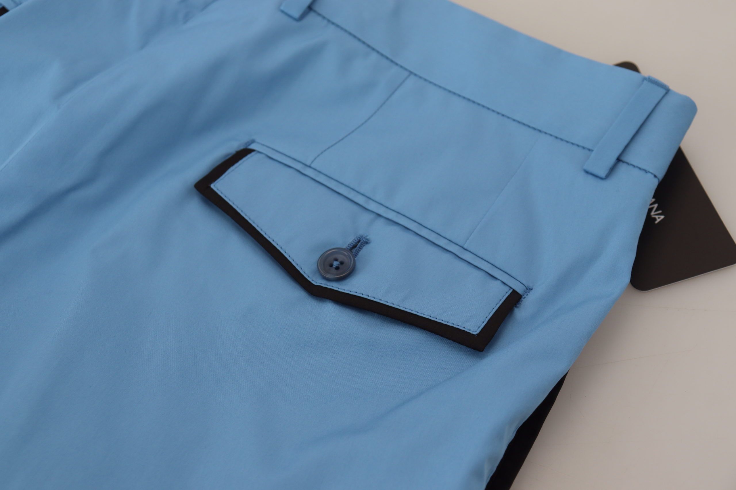 Blue Cotton Silk Trousers Chinos Pants - ventzia