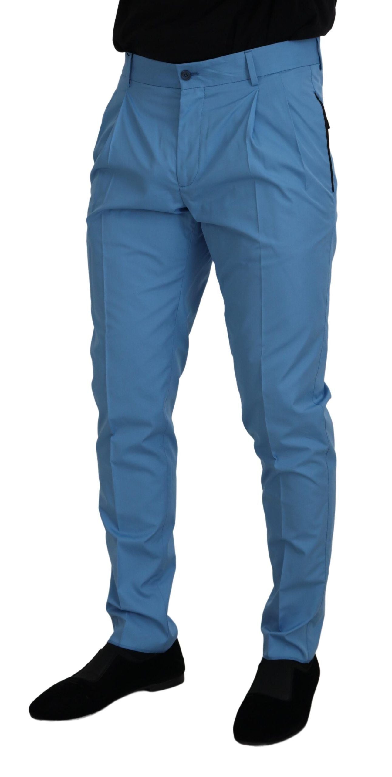 Blue Cotton Silk Trousers Chinos Pants - ventzia