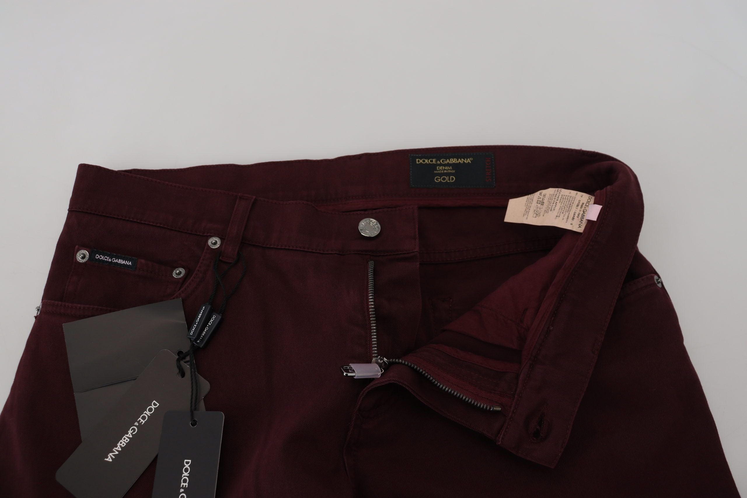 Bordeaux Cotton Stretch GOLD Denim Jeans - ventzia