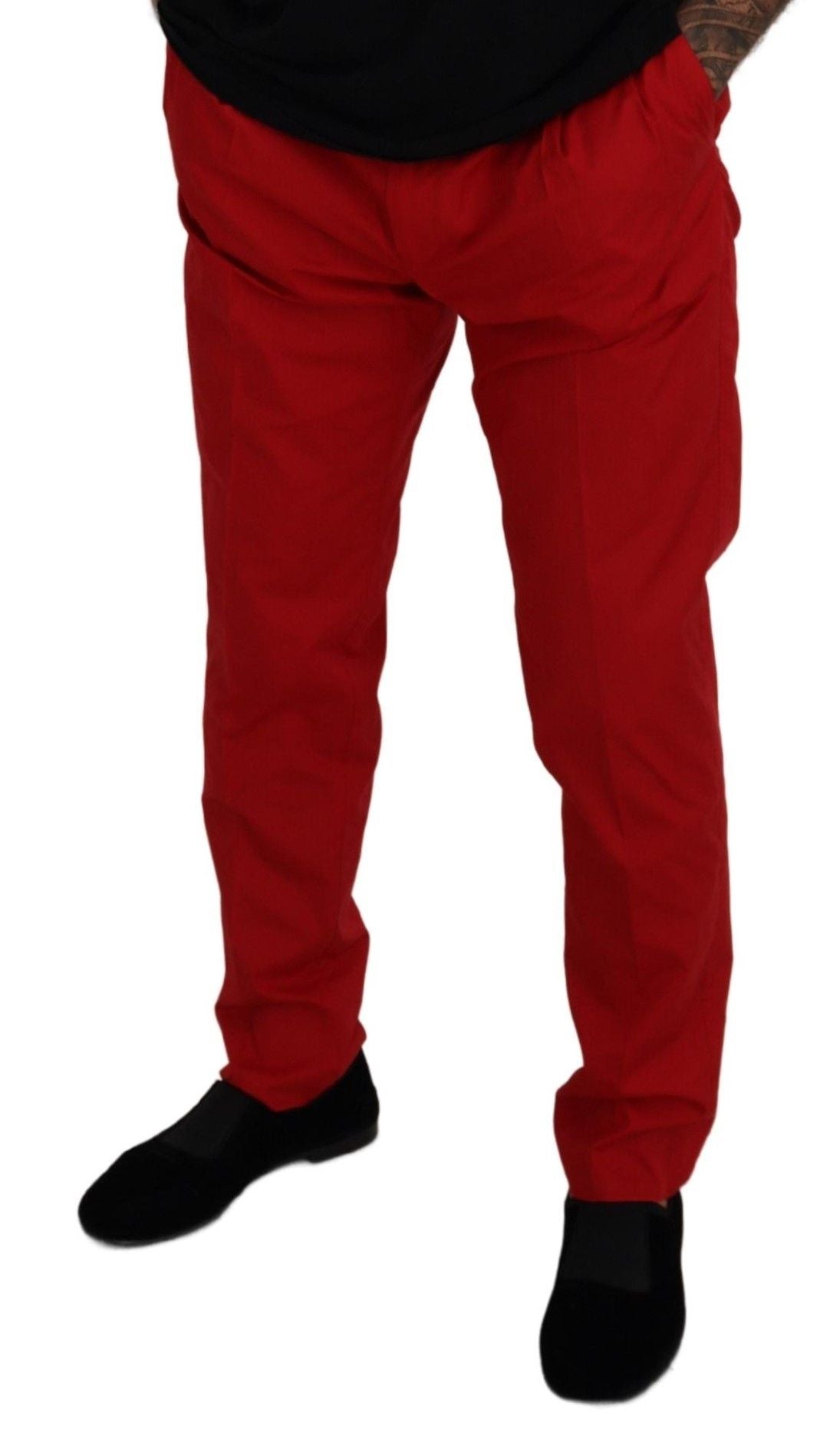 Red Cotton Slim Fit Trousers Chinos Pants - ventzia