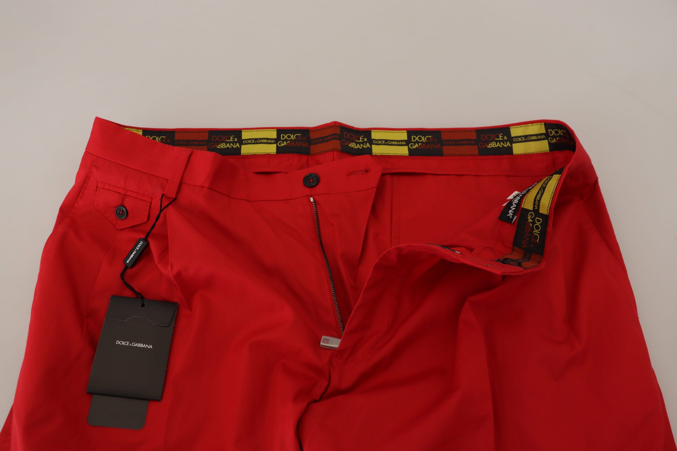 Red Cotton Slim Fit Trousers Chinos Pants - ventzia
