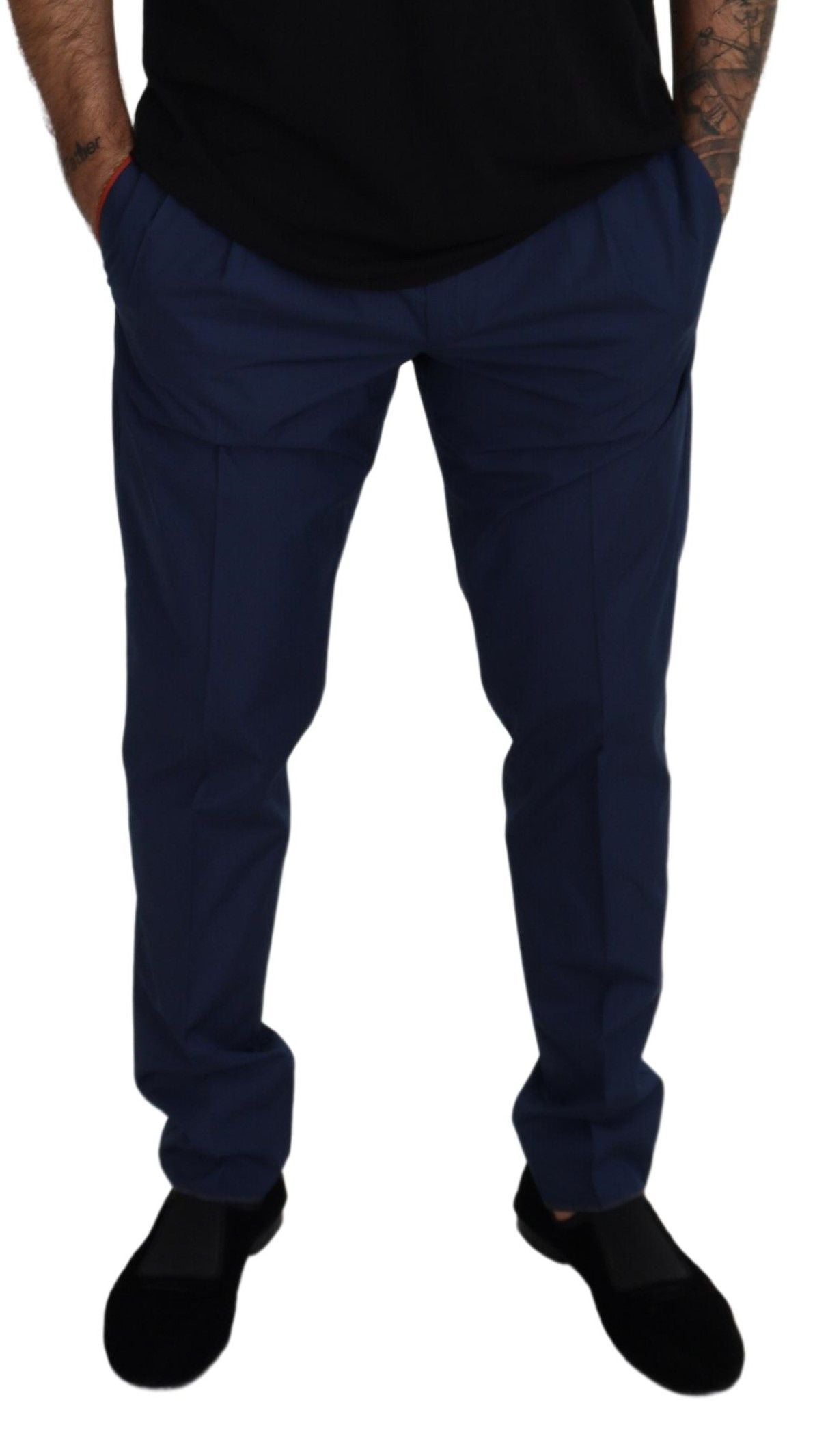 Blue Cotton Silk Trousers Chinos Pants - ventzia