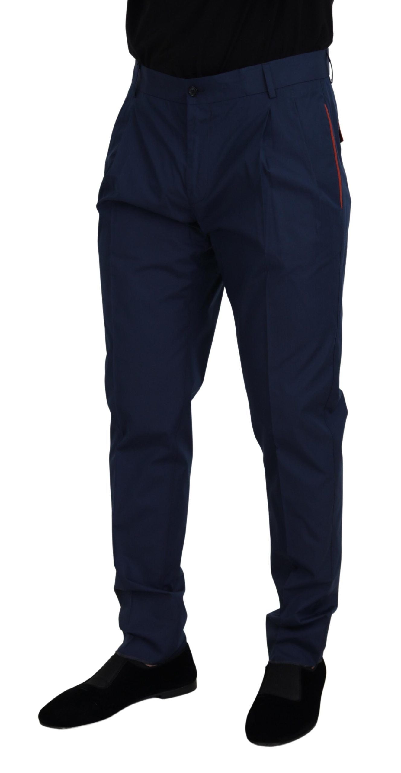 Blue Cotton Silk Trousers Chinos Pants - ventzia