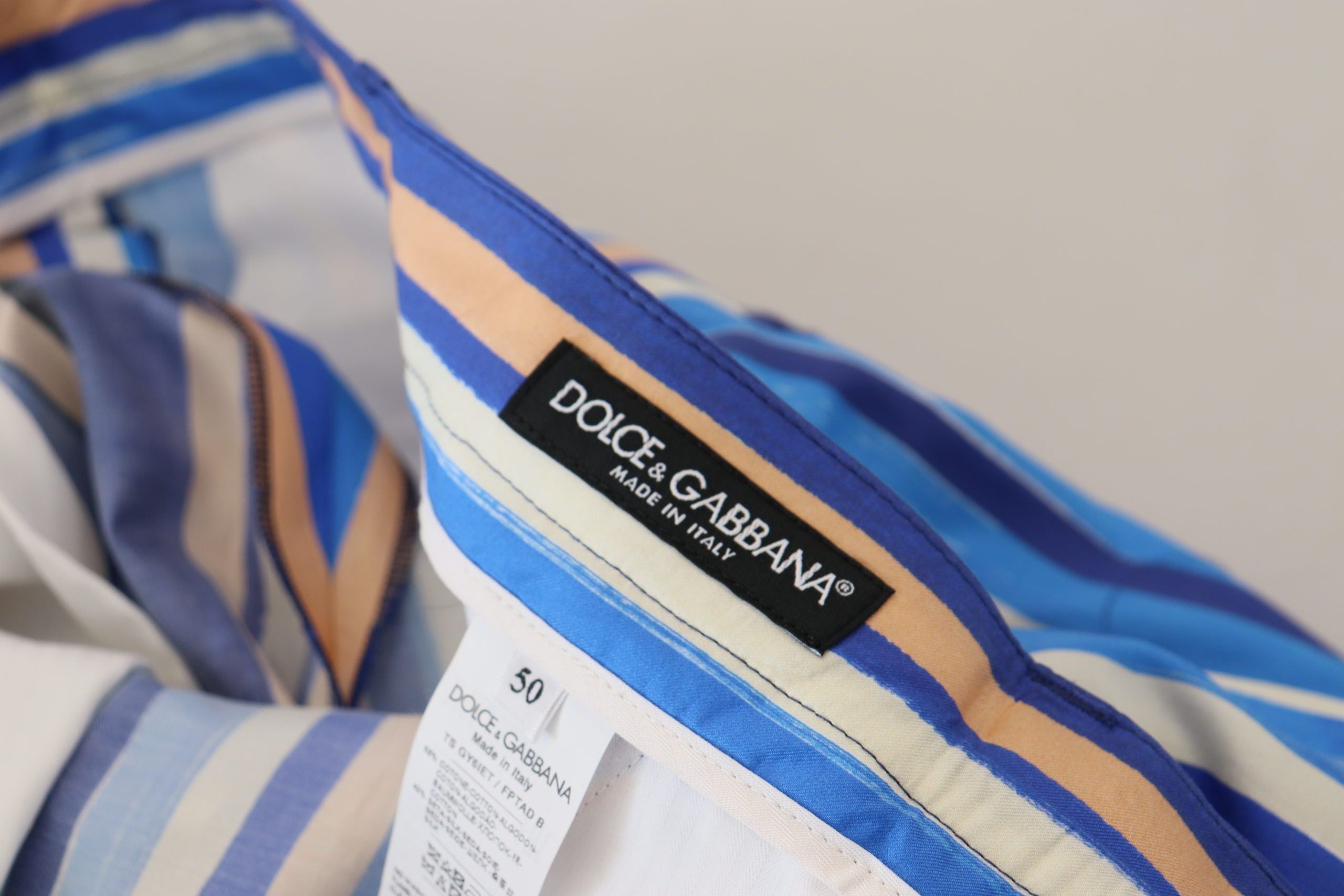 Blue Striped Silk Cotton Slim Trousers Pants - ventzia