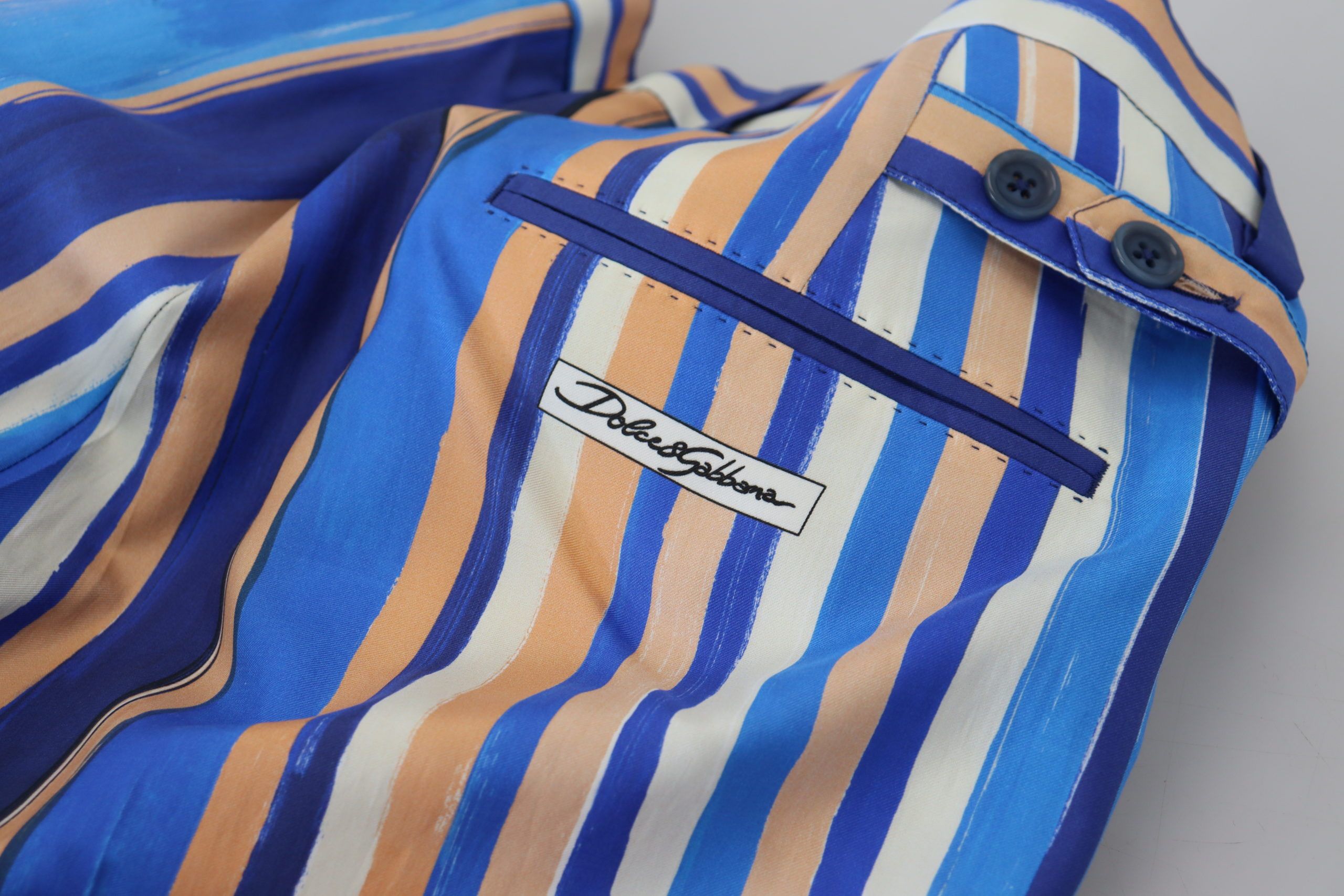 Blue Striped Silk Cotton Slim Trousers Pants - ventzia