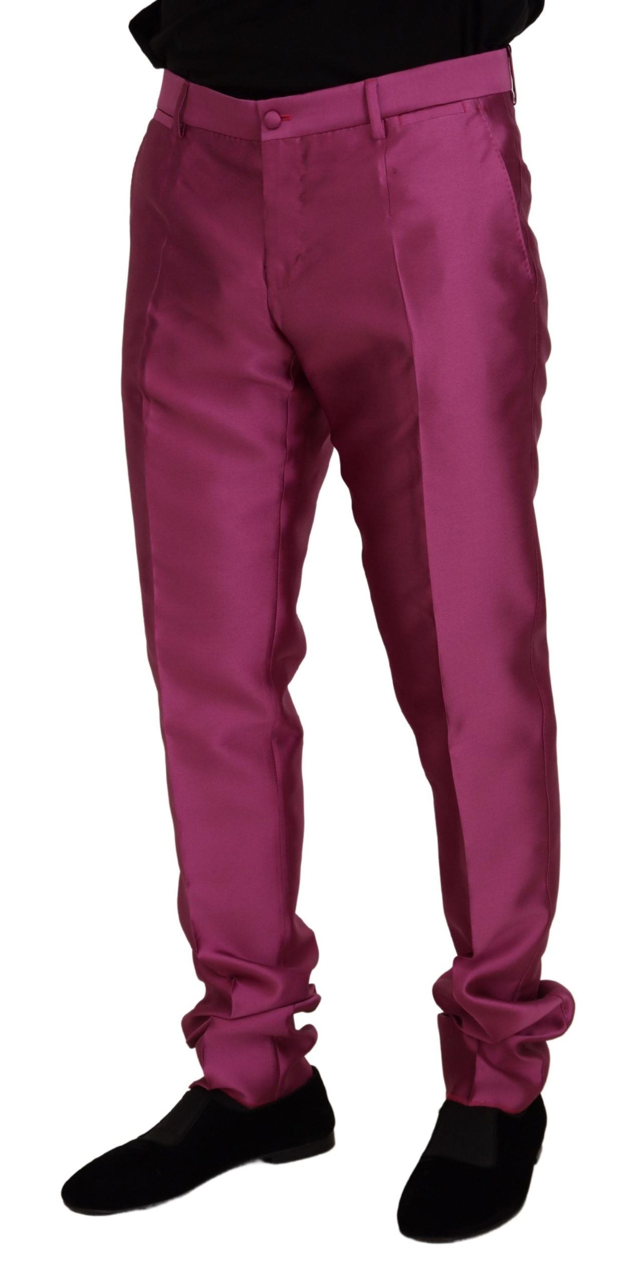 Pink Silk Slim Trousers Dress Formal Pants - ventzia