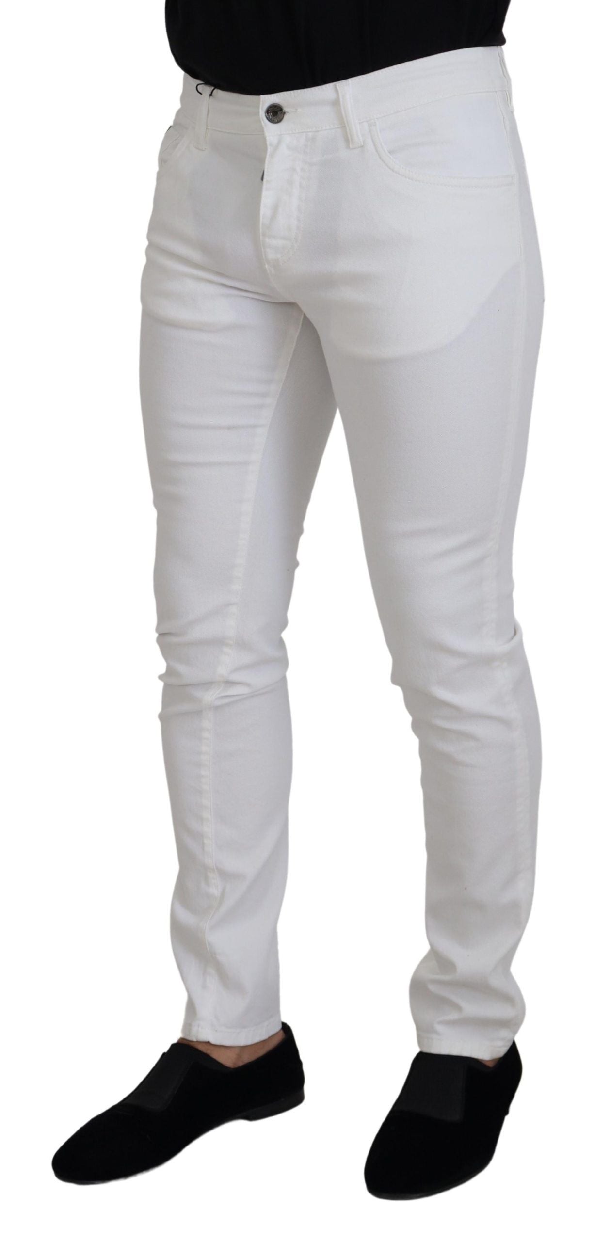 White Slim Skinny Stretch Cotton Denim Jeans - ventzia
