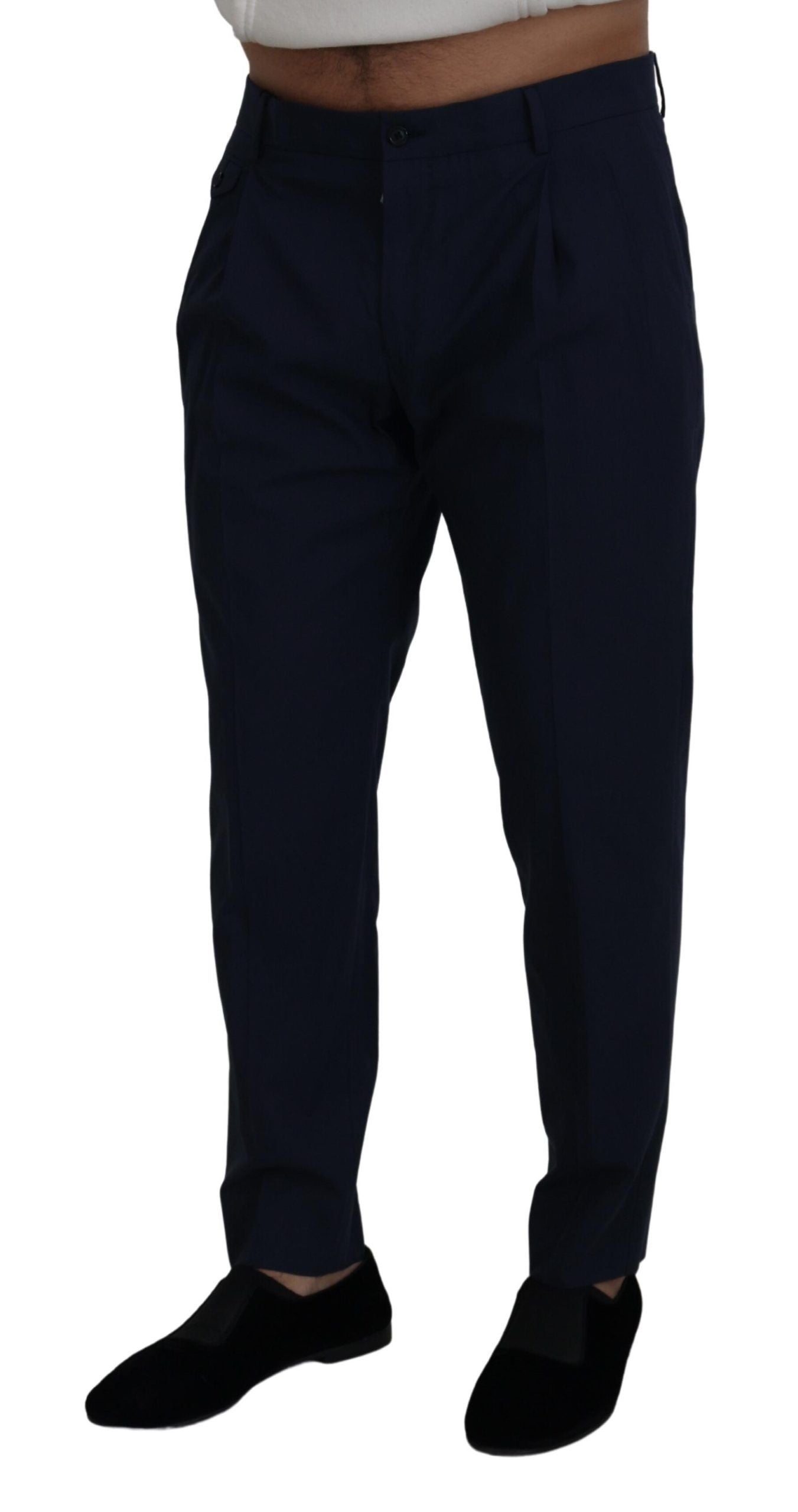 Blue Cotton Slim Trousers Chinos Pants - ventzia