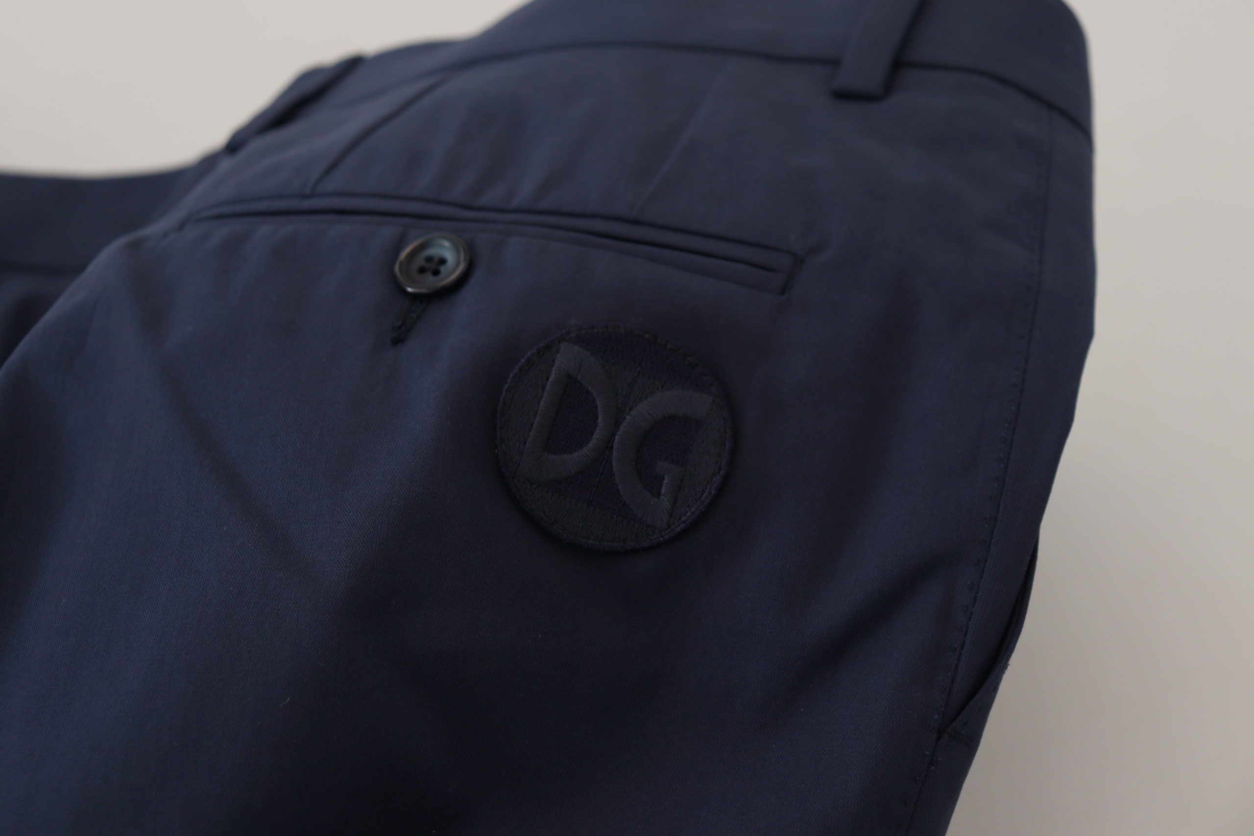 Blue Cotton Slim Trousers Chinos Pants - ventzia