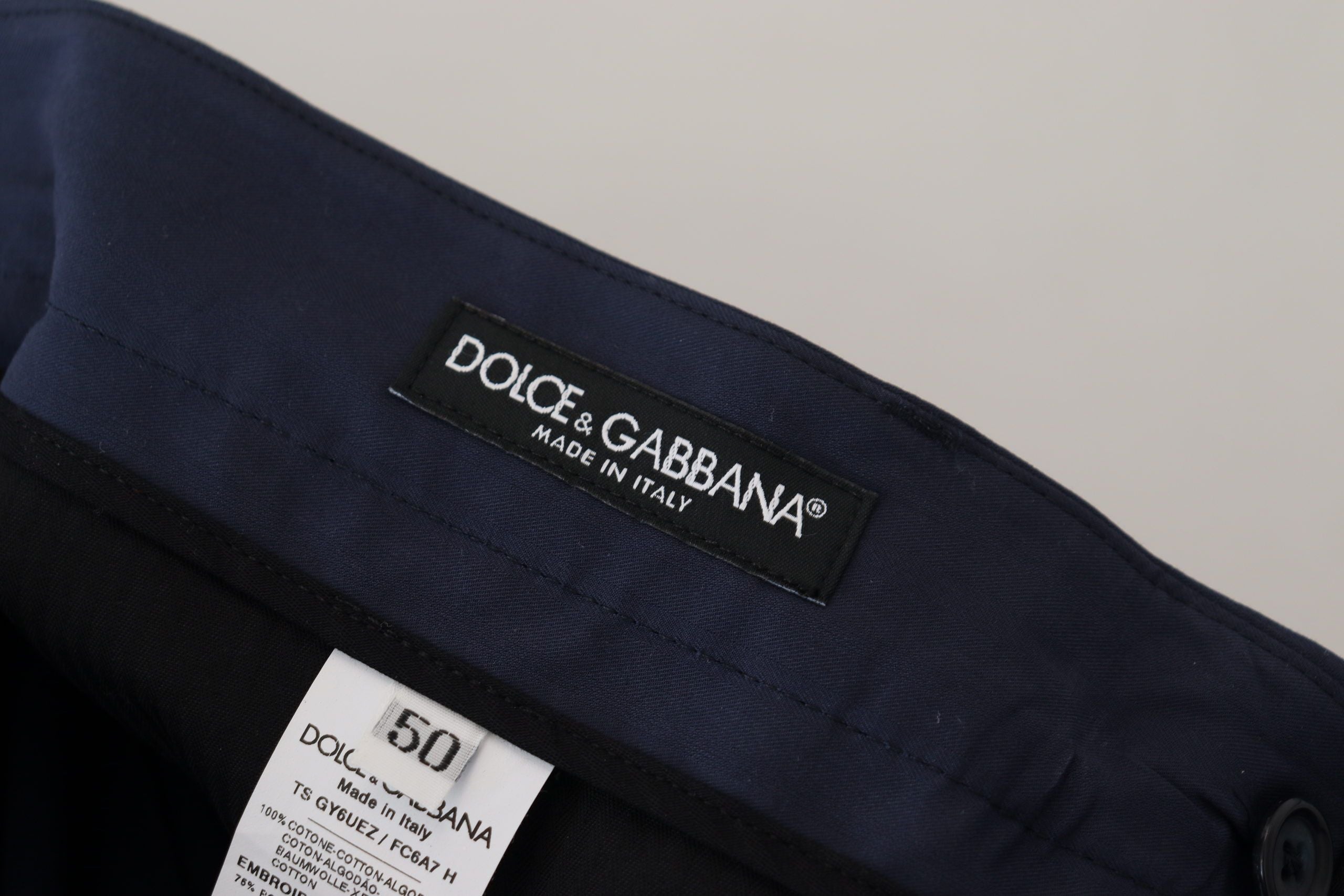 Blue Cotton Slim Trousers Chinos Pants - ventzia