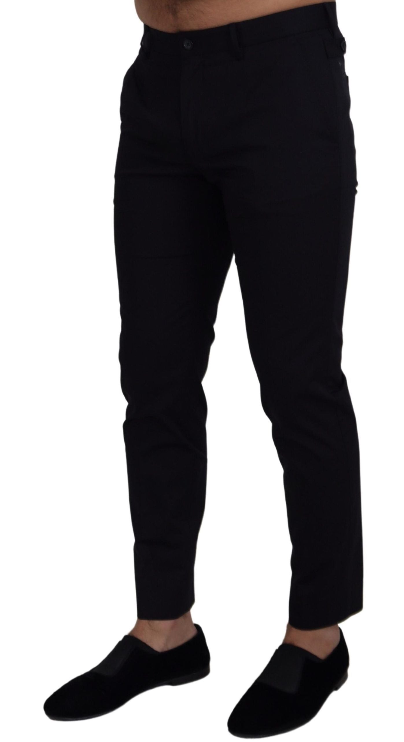 Blue Stretch Cotton Slim Trousers Chinos Pants - ventzia