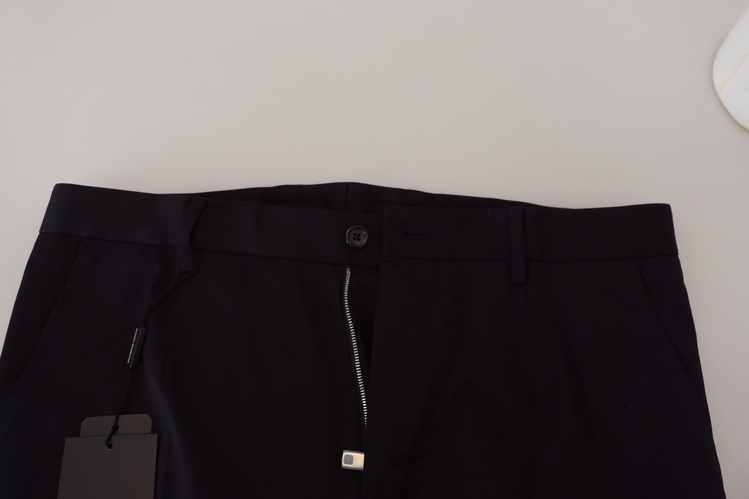 Blue Stretch Cotton Slim Trousers Chinos Pants - ventzia