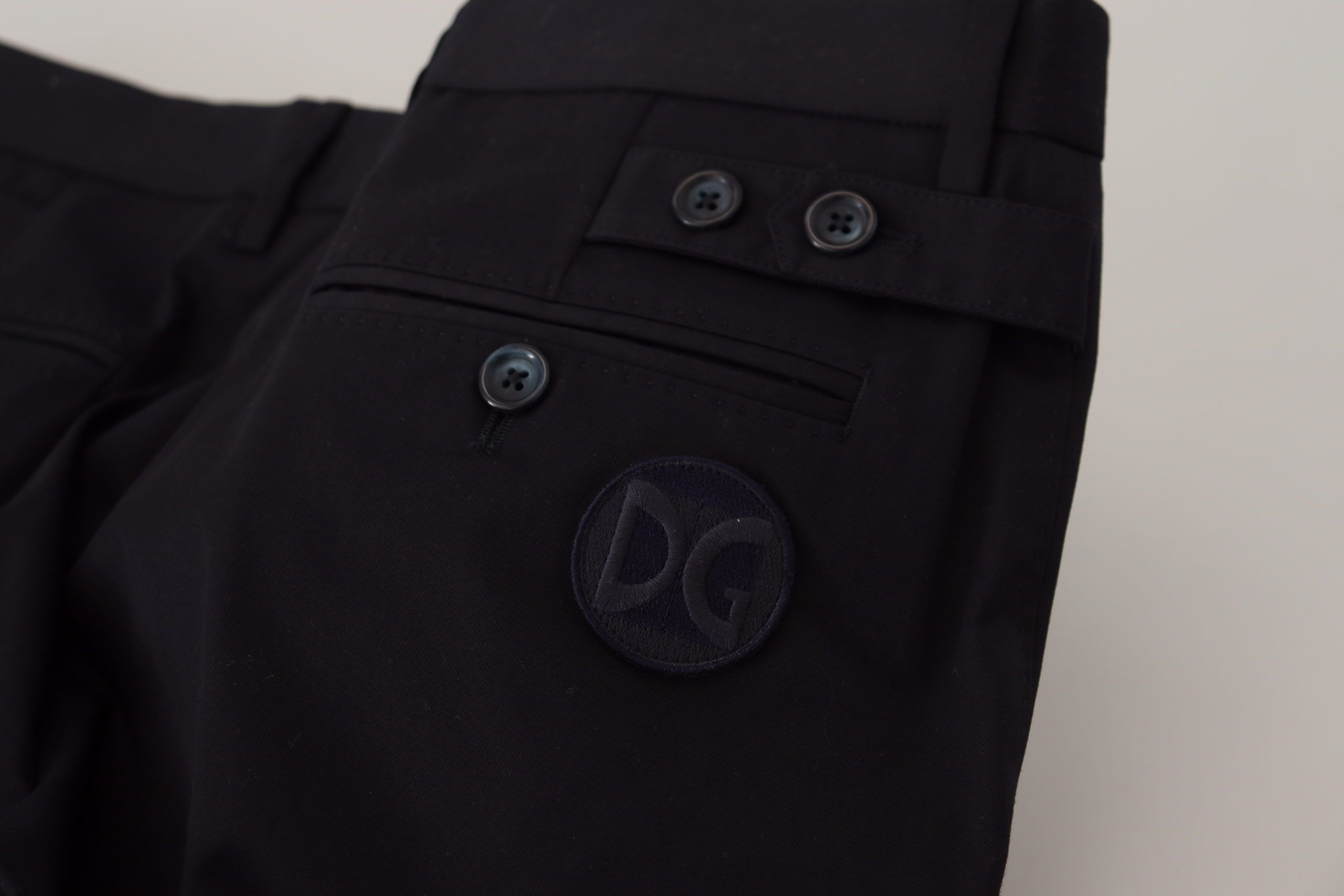 Blue Stretch Cotton Slim Trousers Chinos Pants - ventzia