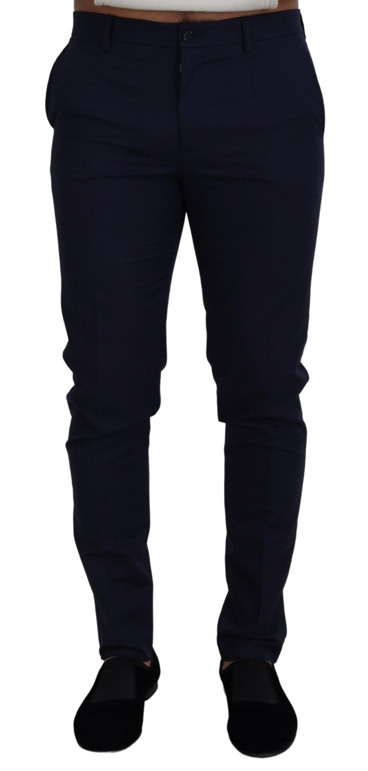 Blue Linen Cotton Slim Trousers Chinos Pants - ventzia