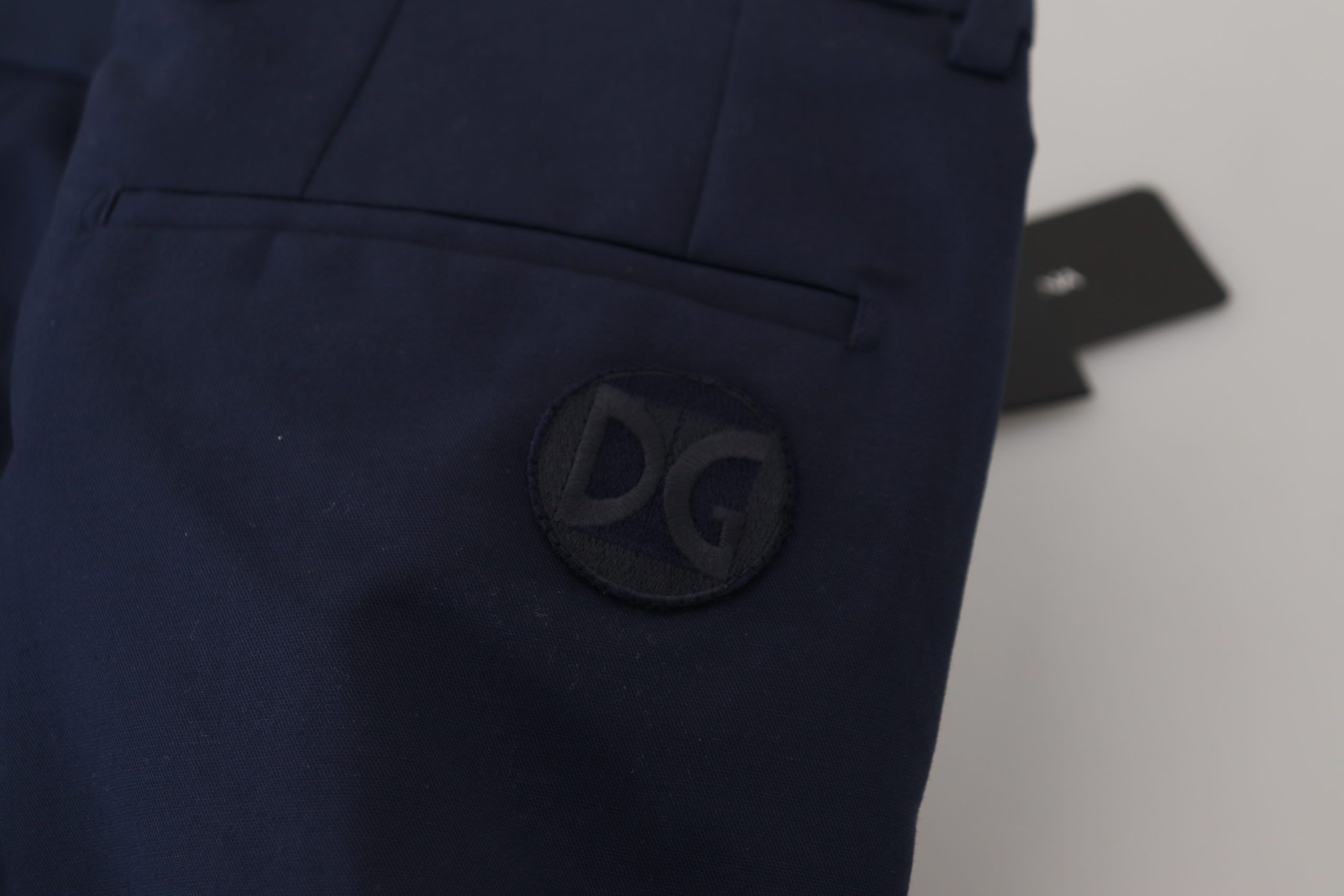 Blue Linen Cotton Slim Trousers Chinos Pants - ventzia
