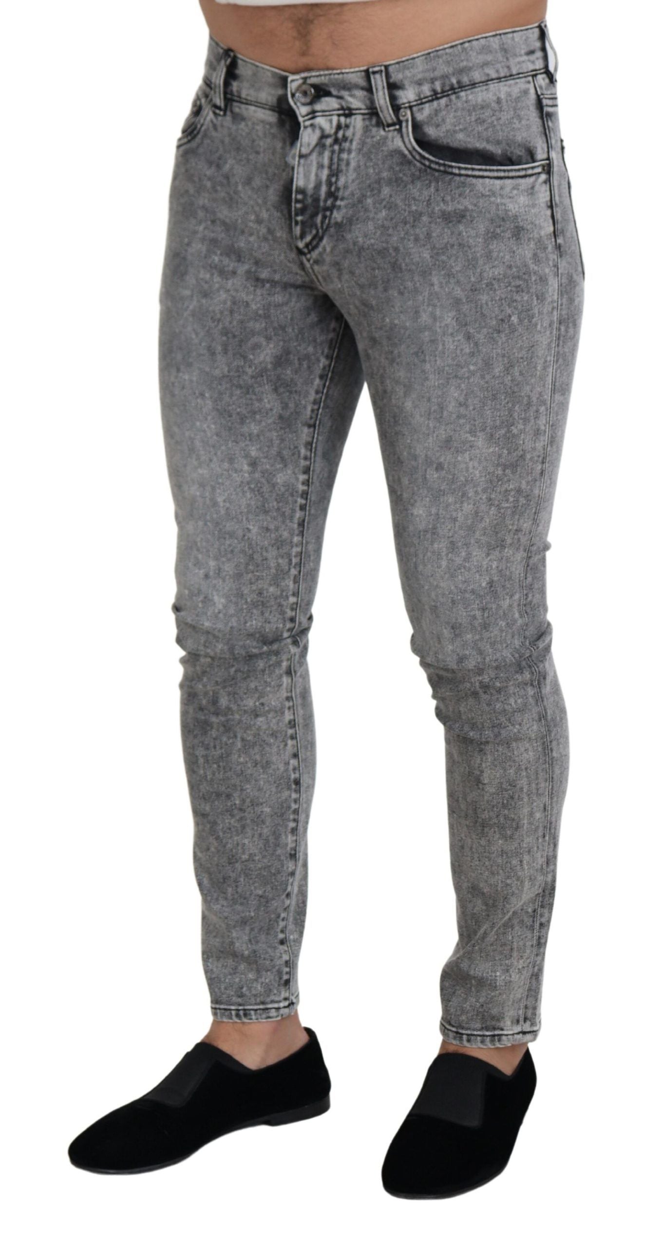 Gray Slim Fit Wash Stretch Cotton Denim Jeans - ventzia