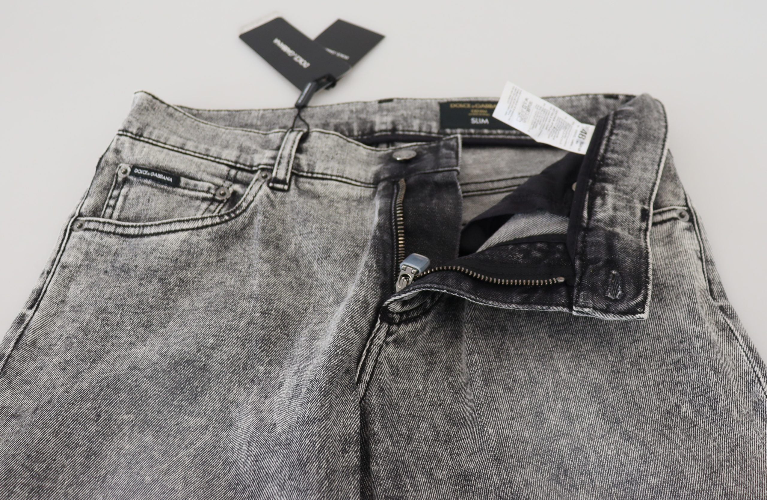 Gray Slim Fit Wash Stretch Cotton Denim Jeans - ventzia