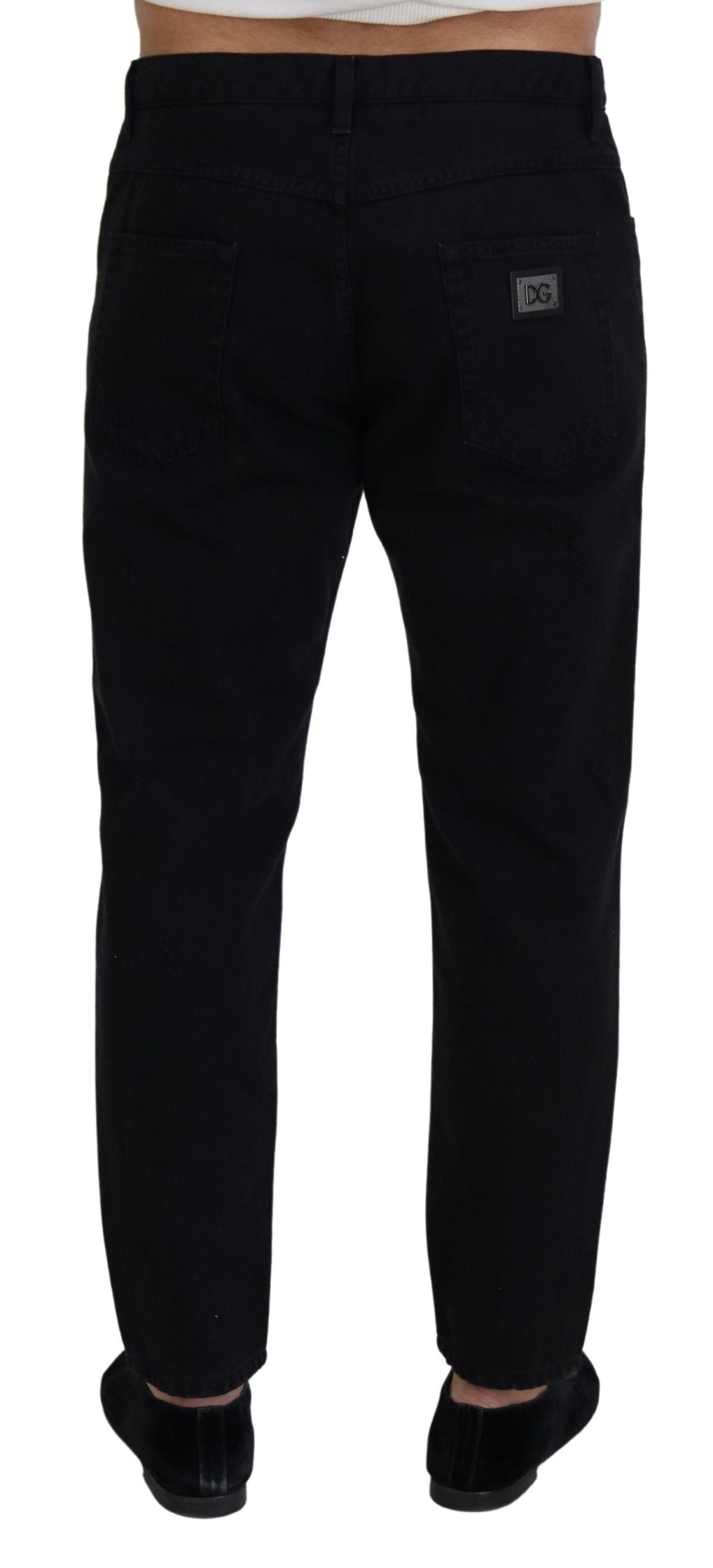 Black Loose Regular Torn Cotton Jeans - ventzia
