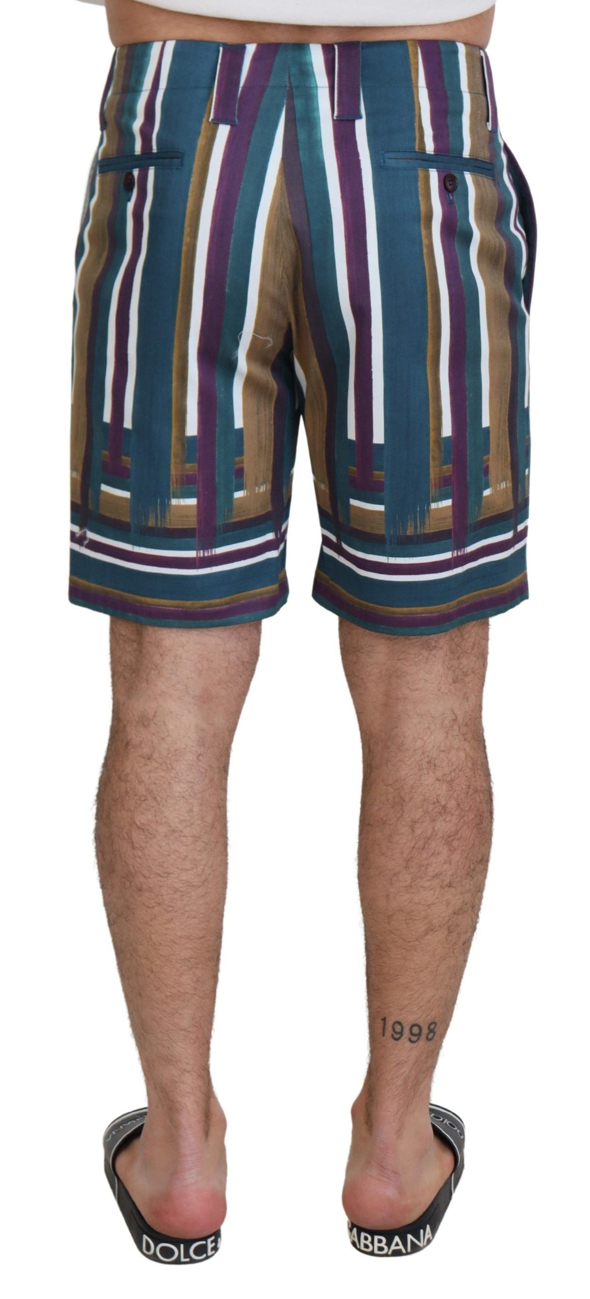 Multicolor Striped Stretch Cotton Shorts - ventzia