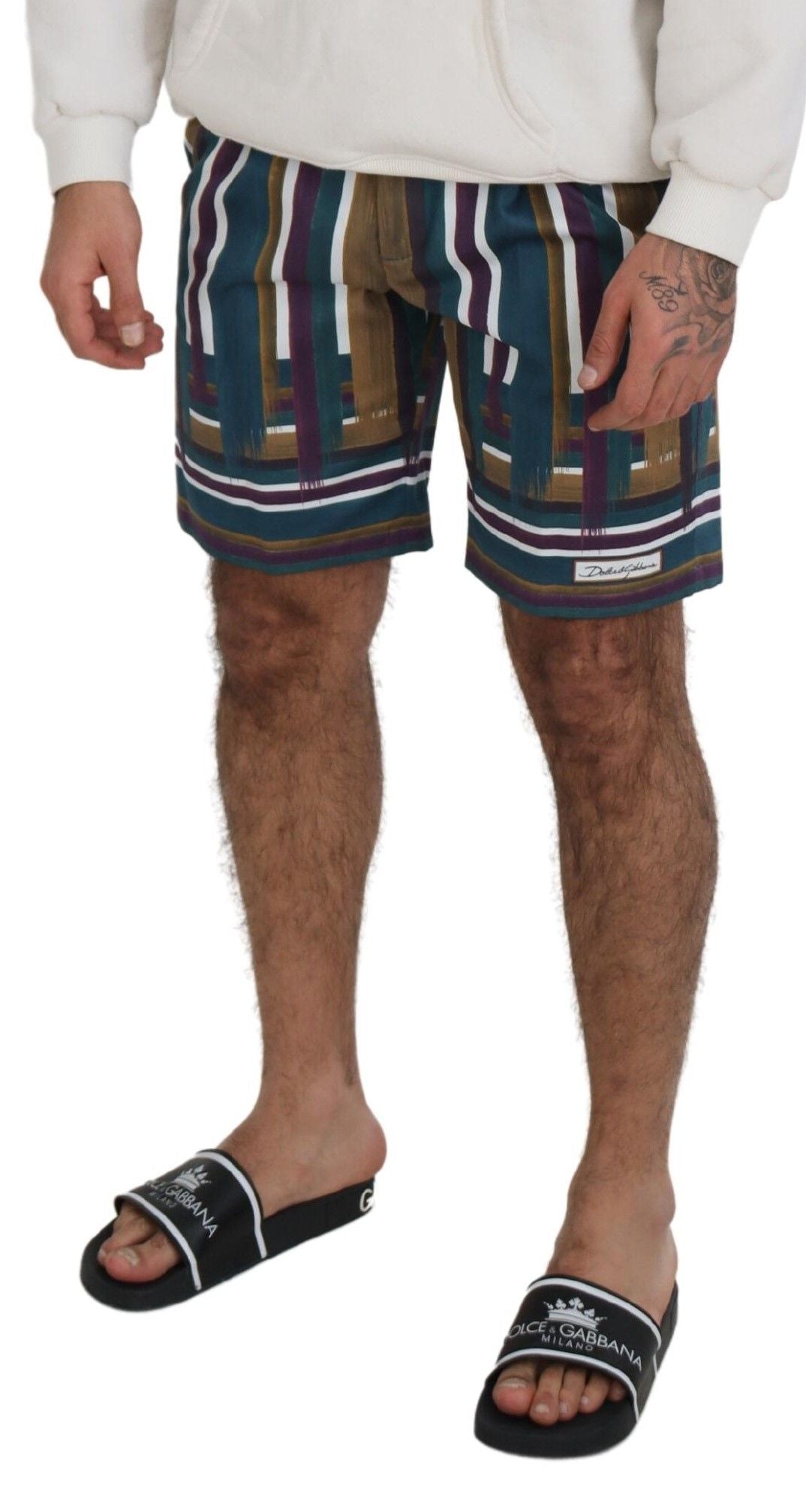 Multicolor Striped Stretch Cotton Shorts - ventzia