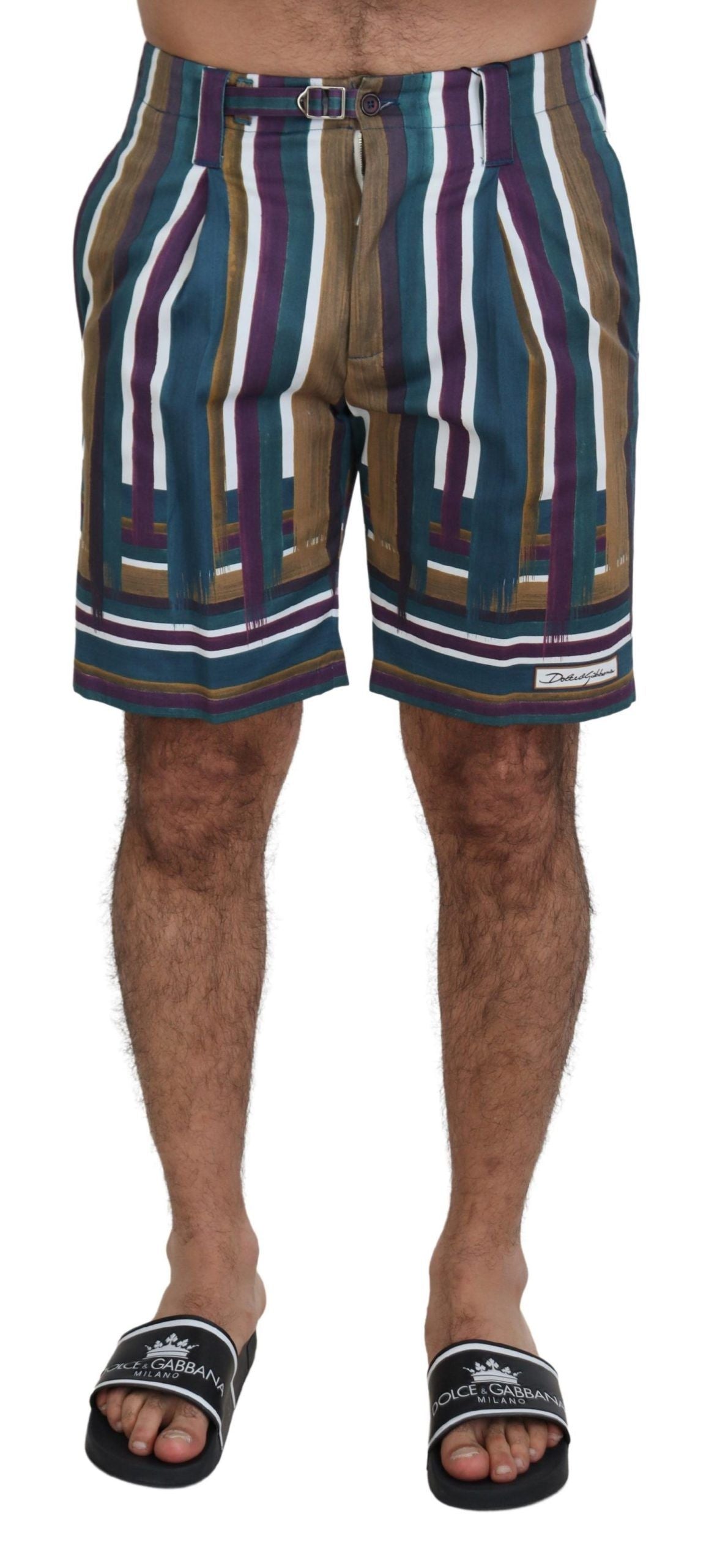Multicolor Striped Stretch Cotton Shorts - ventzia