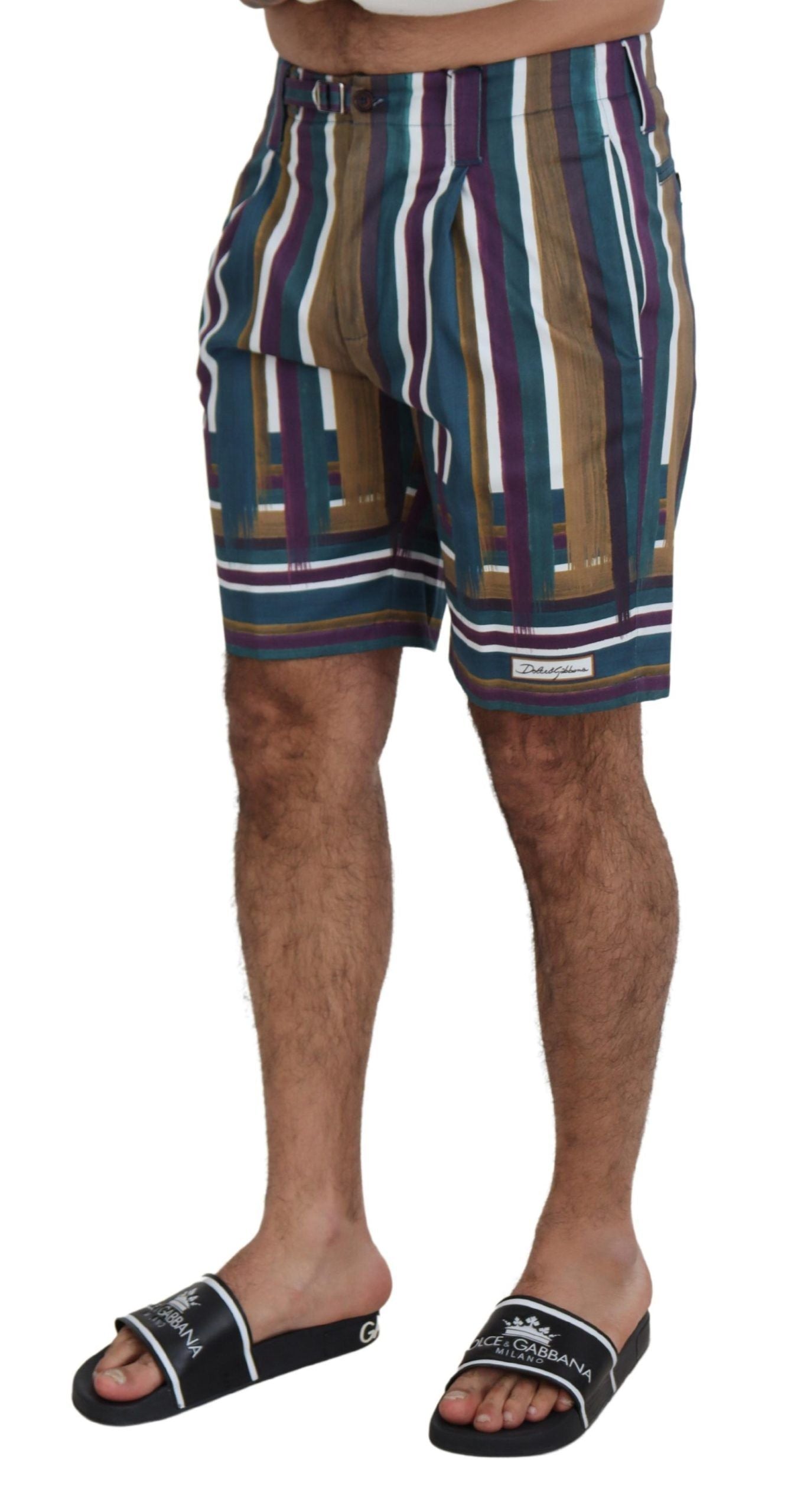 Multicolor Striped Stretch Cotton Shorts - ventzia
