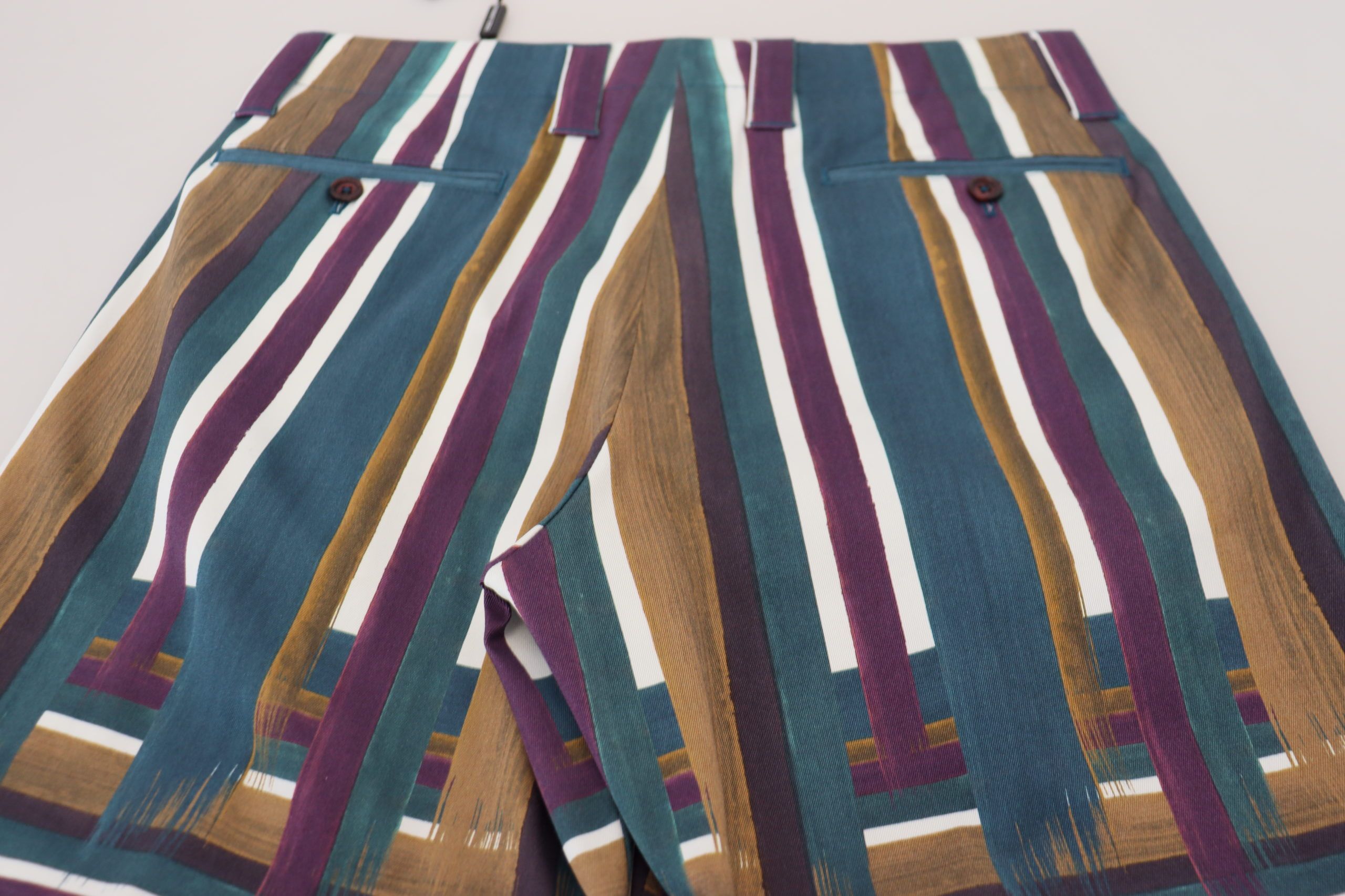 Multicolor Striped Stretch Cotton Shorts - ventzia