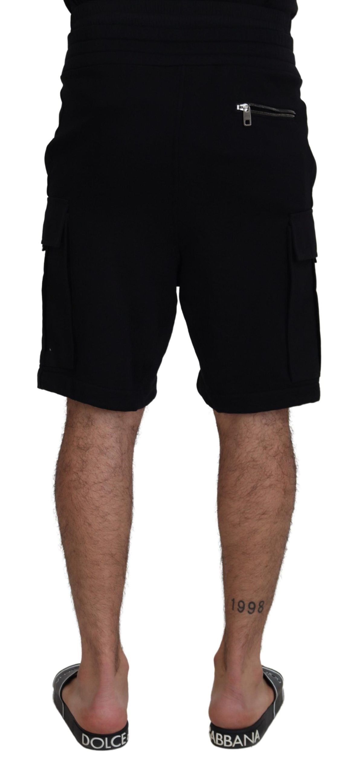 Black Cotton Bermuda Cargo Shorts - ventzia