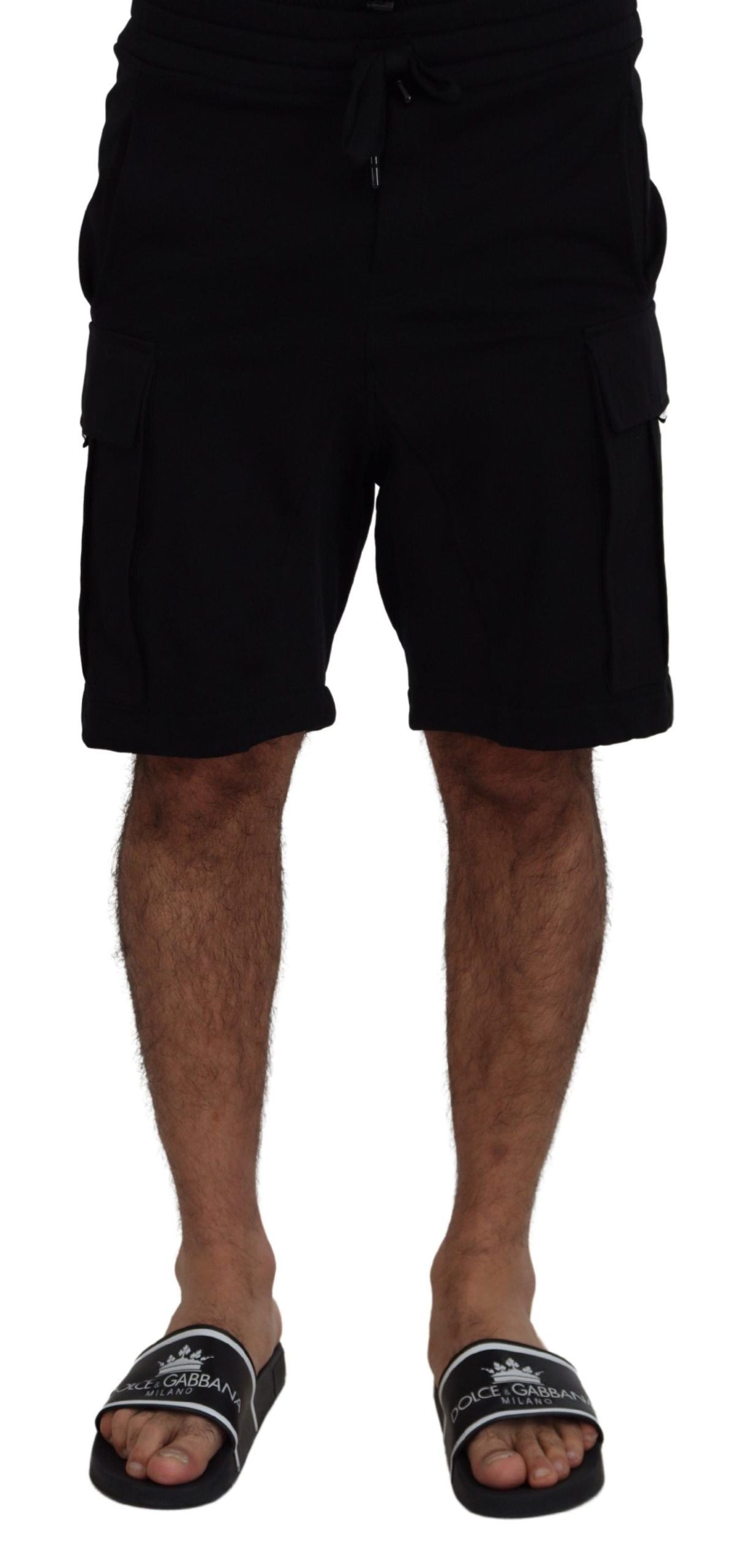 Black Cotton Bermuda Cargo Shorts - ventzia