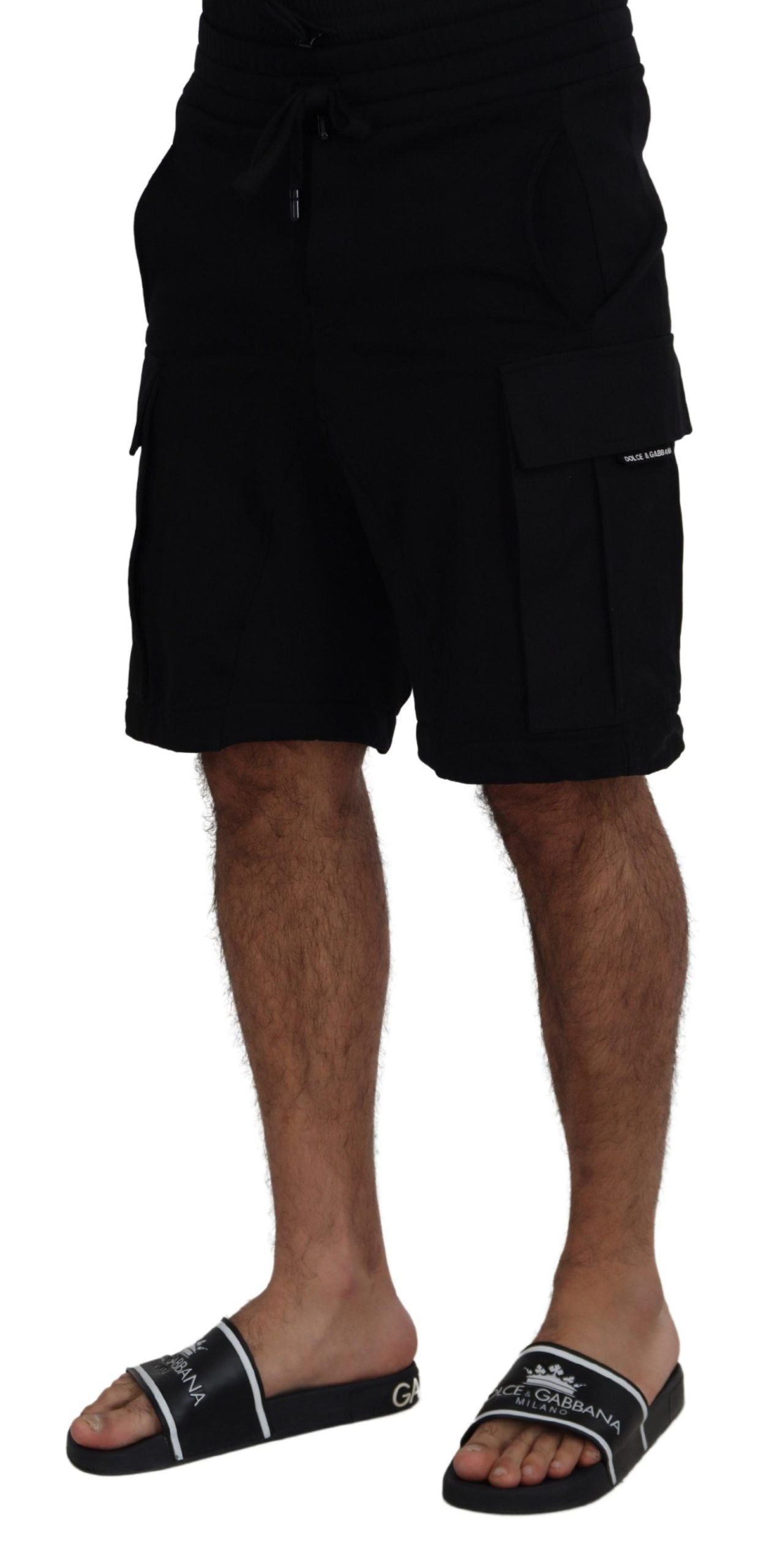 Black Cotton Bermuda Cargo Shorts - ventzia