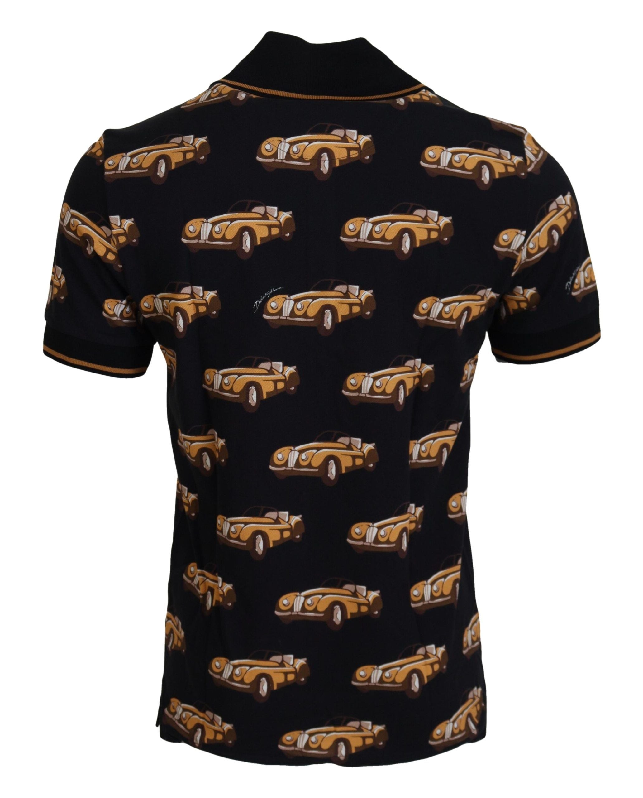 Black Car Print Short Sleeve Polo T-shirt - ventzia