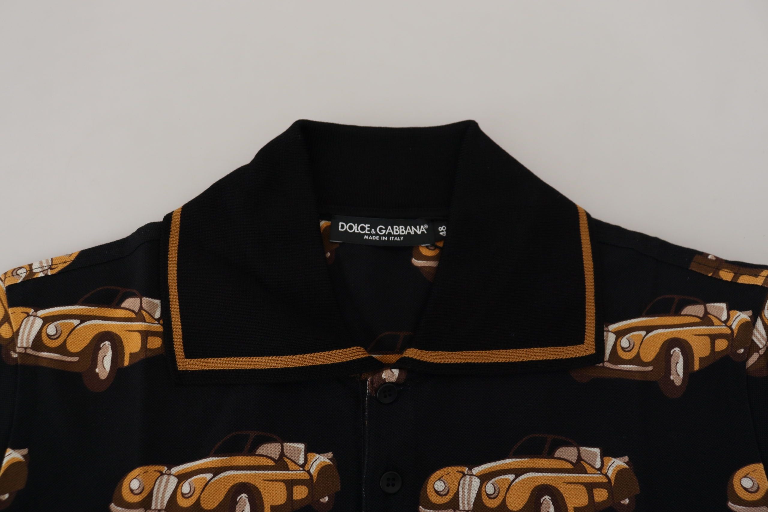 Black Car Print Short Sleeve Polo T-shirt - ventzia