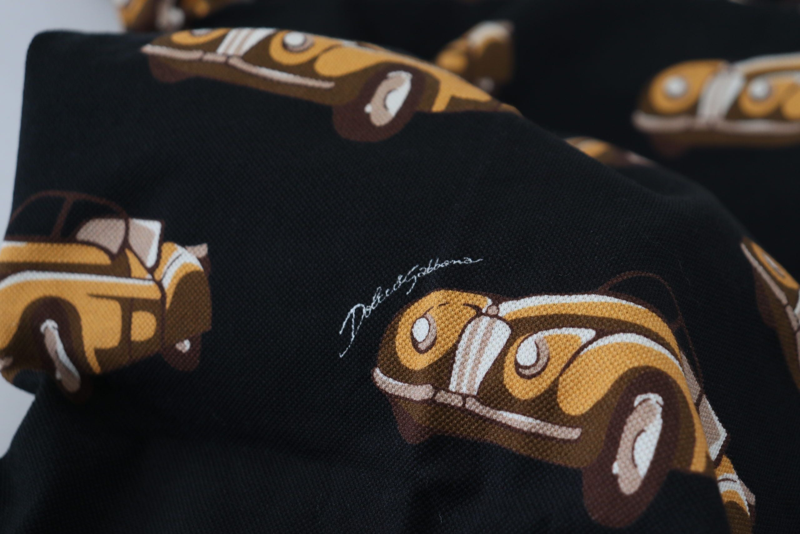 Black Car Print Short Sleeve Polo T-shirt - ventzia