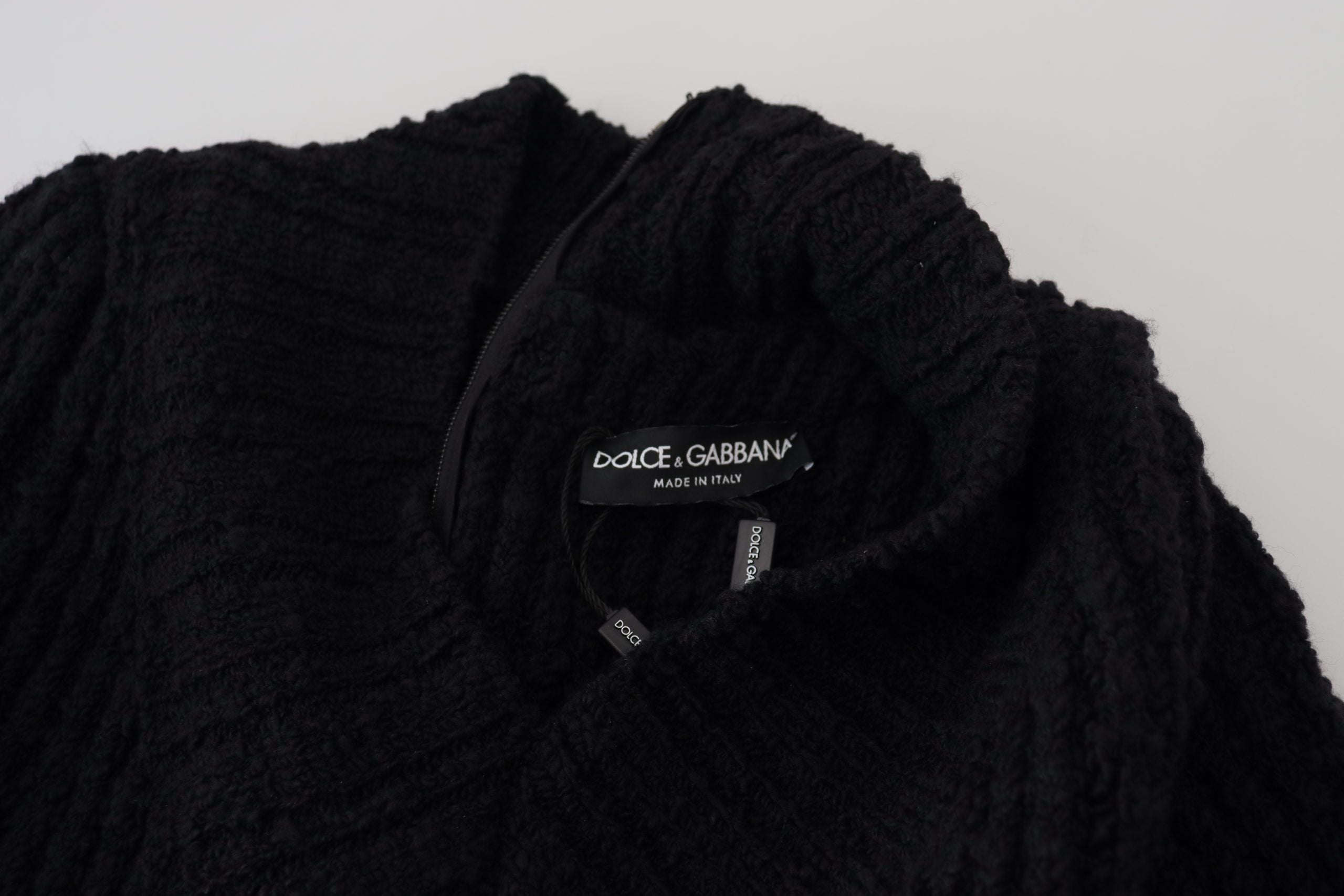 Black Wool Knitted Sheath Sweater Dress - ventzia