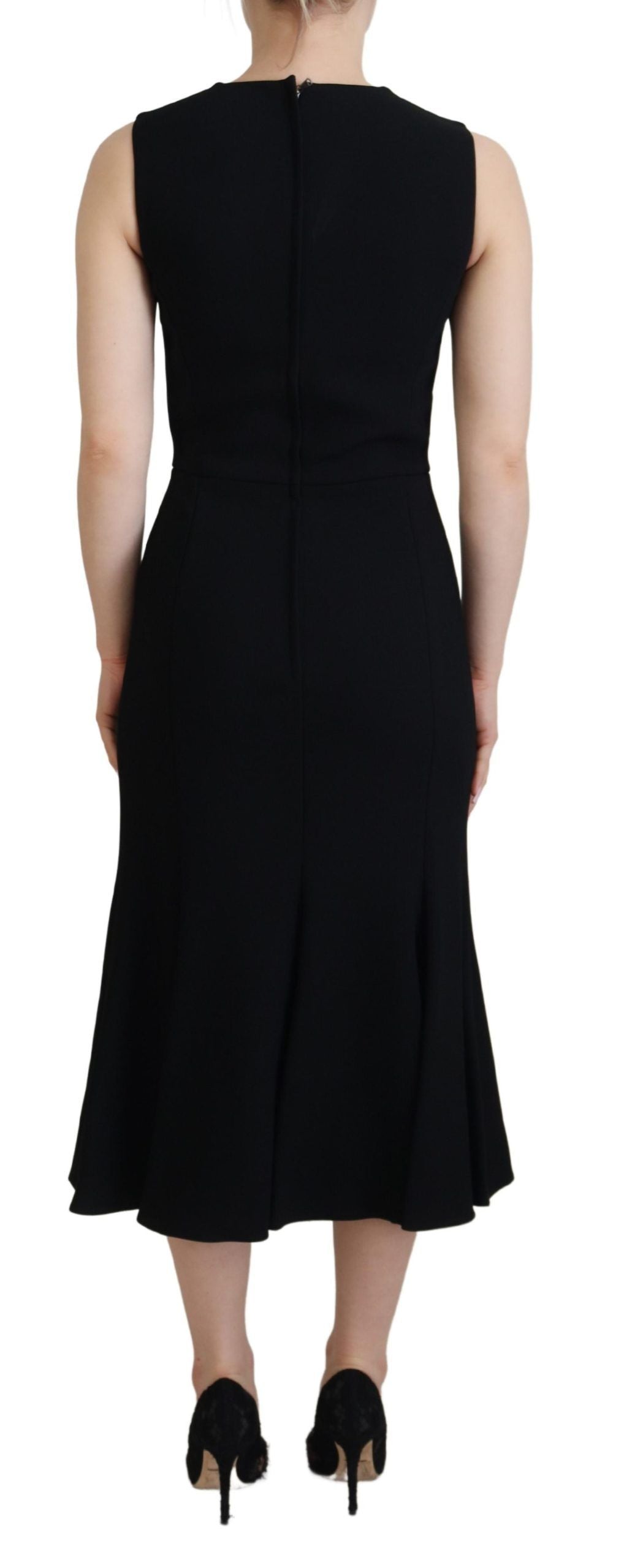 Black Dress Sheath Flare Viscose Dress - ventzia