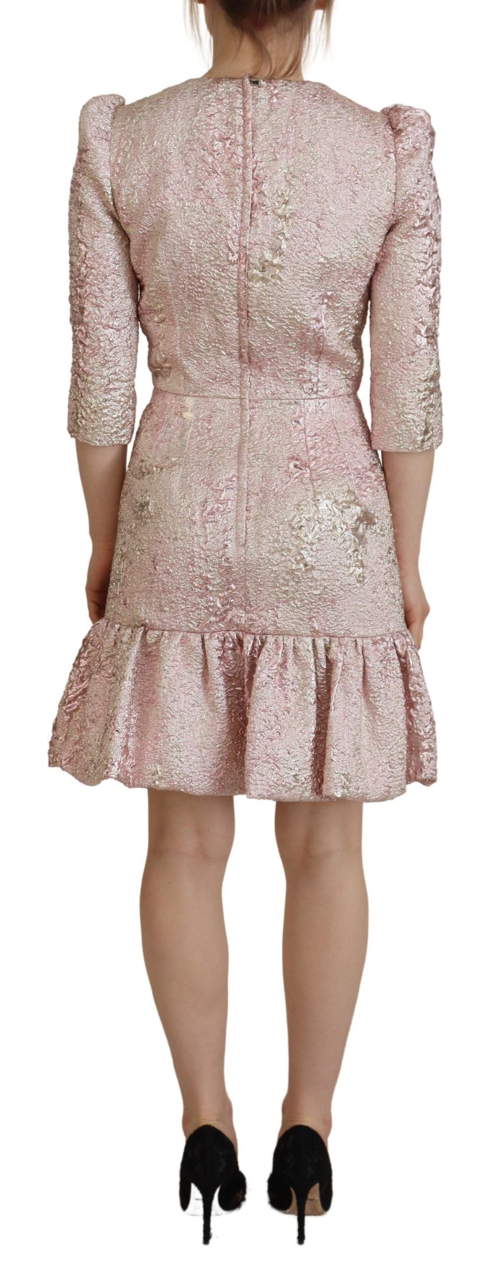 Pink Jaquard 3/4 Sleeve Sheath Midi Dress - ventzia