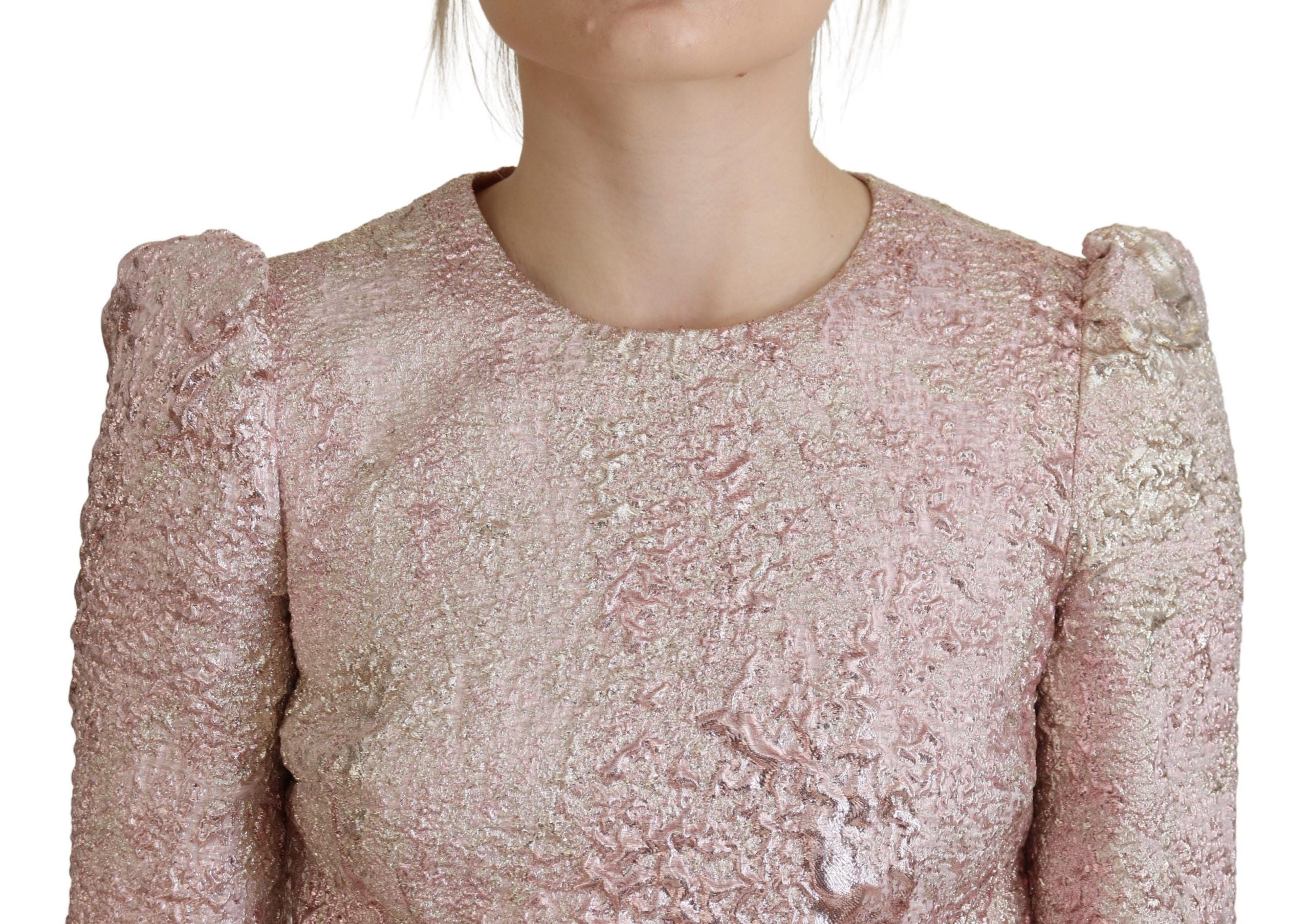 Pink Jaquard 3/4 Sleeve Sheath Midi Dress - ventzia