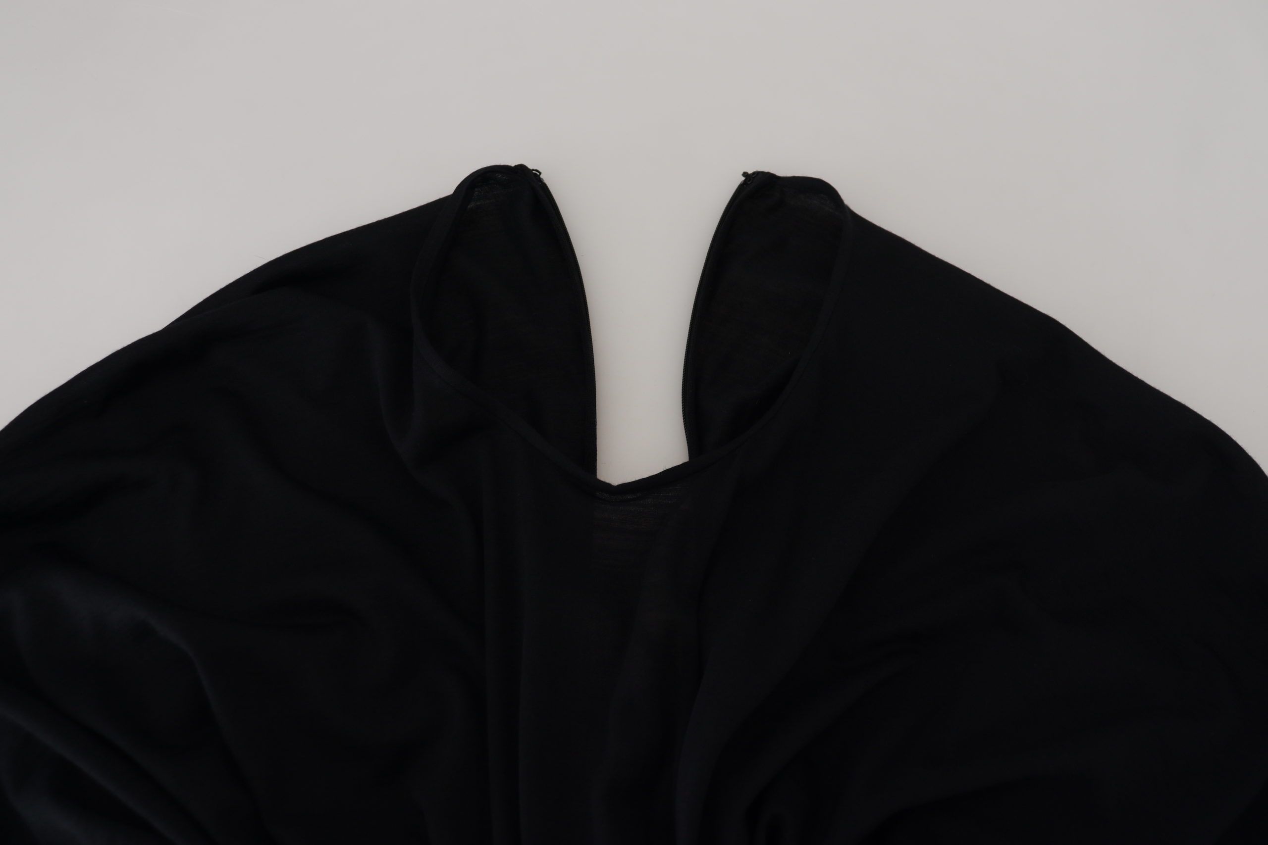 Black Sheath Midi Gown Wool Wrap Dress - ventzia