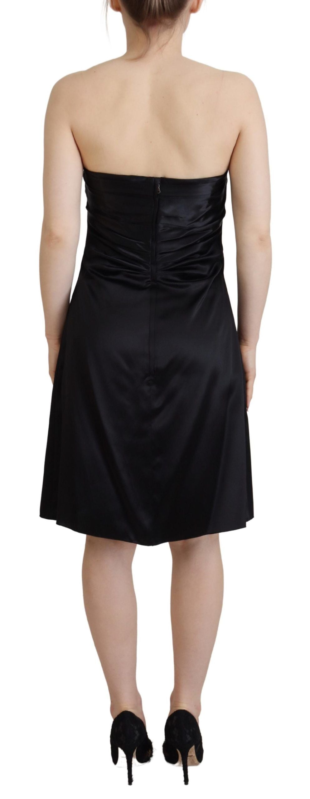 Black Silk Shift Short Mini Party Dress - ventzia