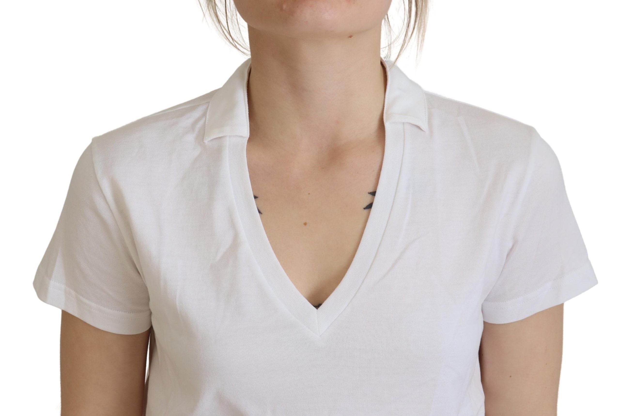 White Short Sleeve V-neck Cotton Top Blouse T-shirt - ventzia