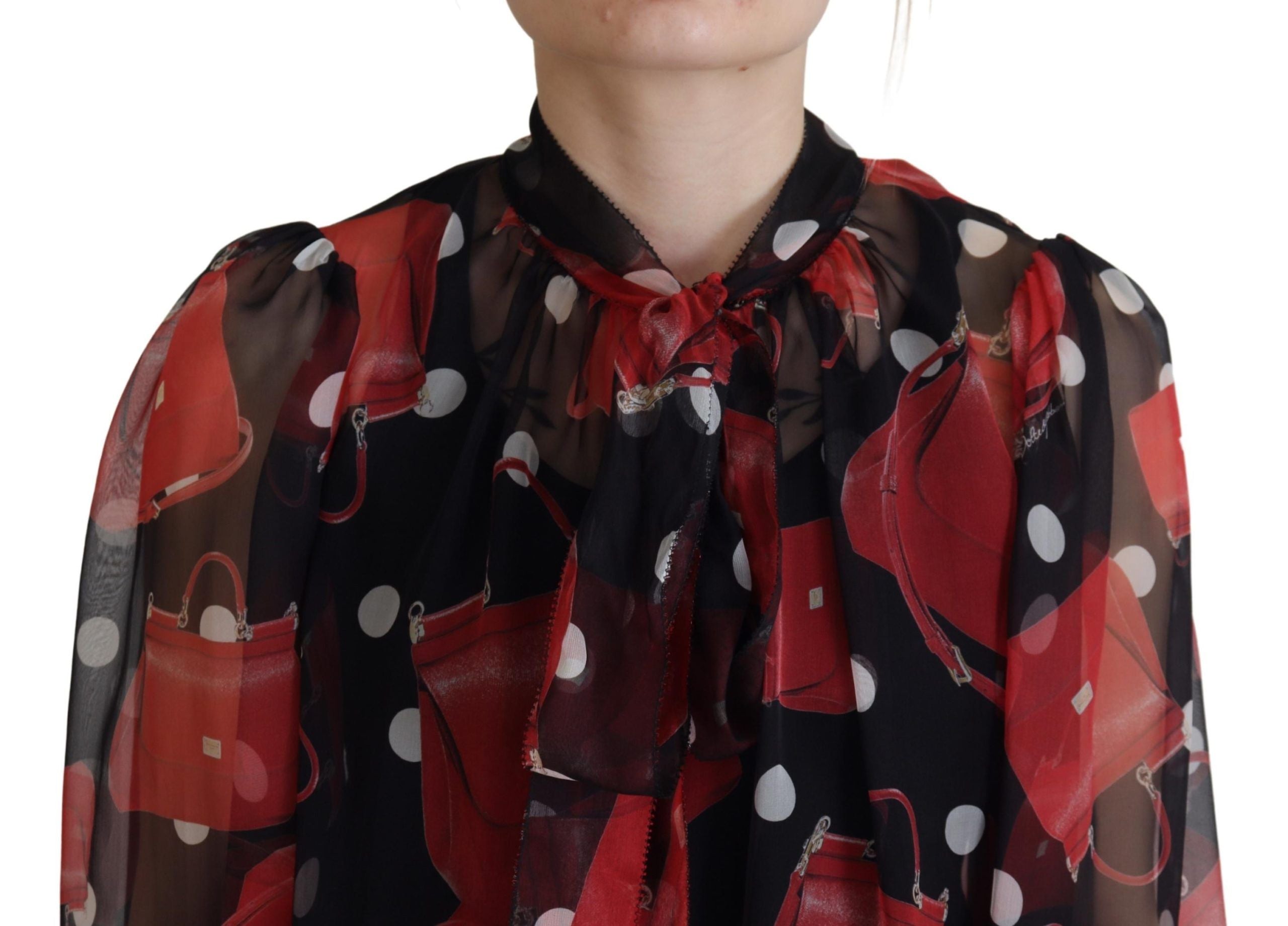 Black Red Sicily Bag Silk Shirt Top Blouse - ventzia