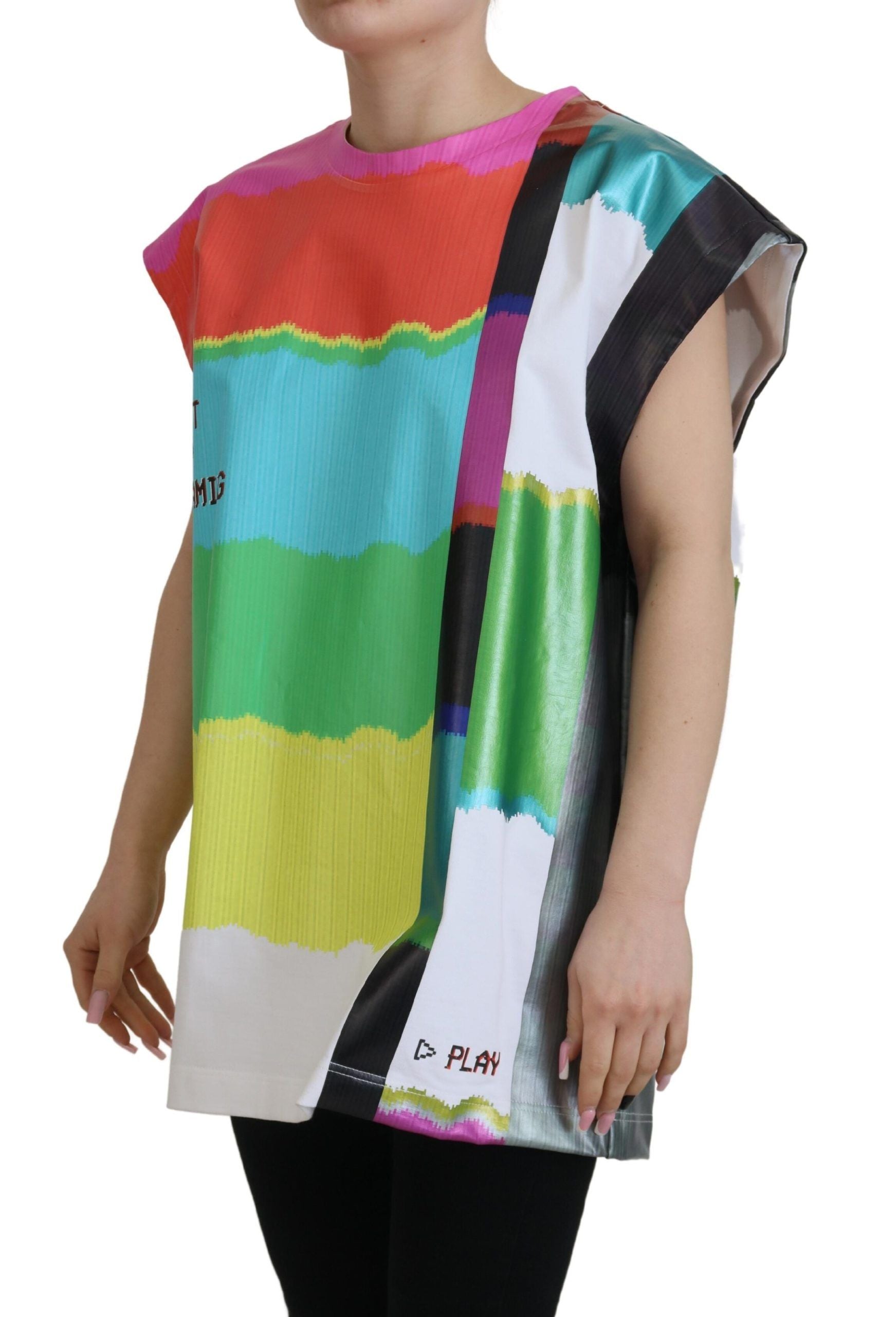 Multicolor TV Print Blouse Cotton T-shirt - ventzia