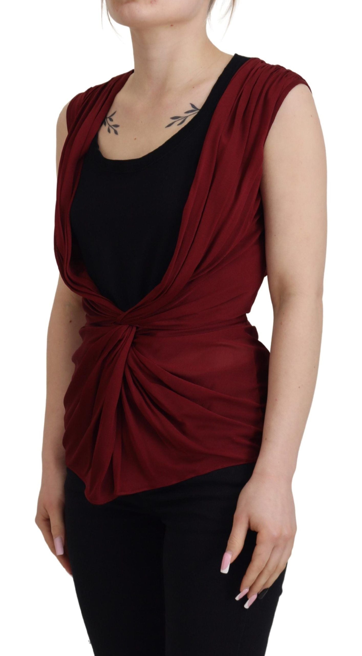 Bordeaux Silk Stretch Top Vest Blouse - ventzia