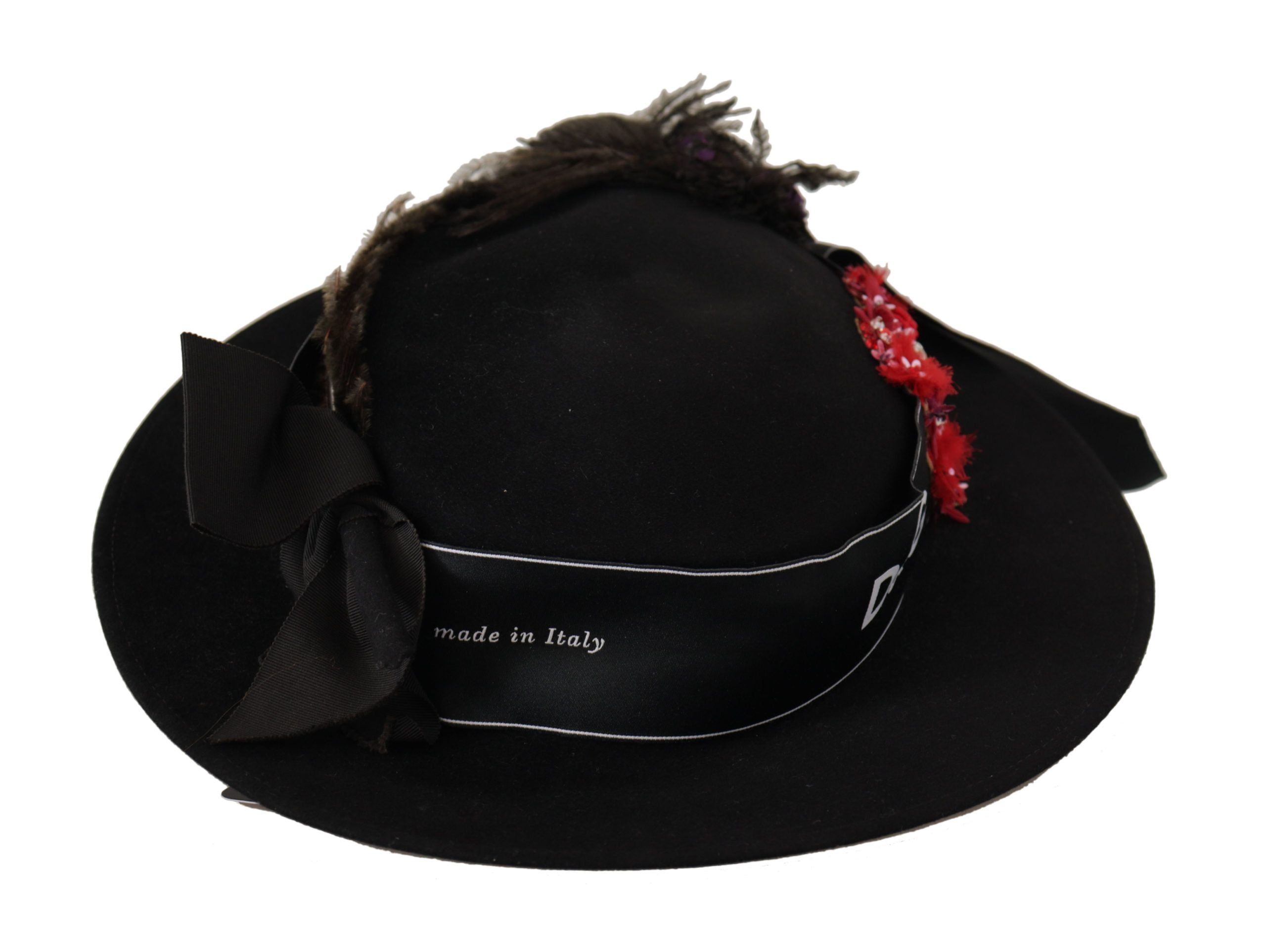 Black Lapil Crystal Heart Feather Brooch Fedora Hat - ventzia