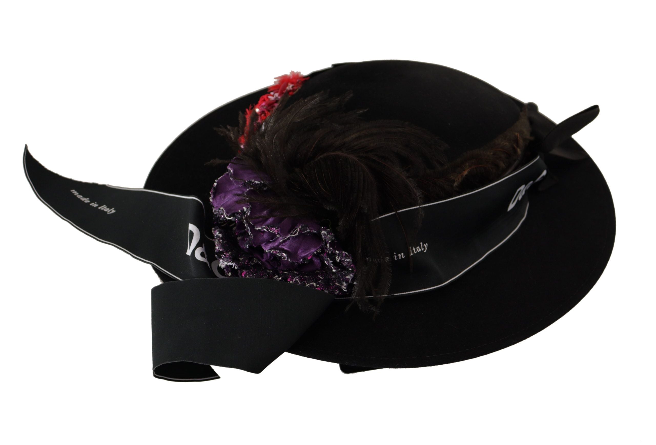 Black Lapil Crystal Heart Feather Brooch Fedora Hat - ventzia