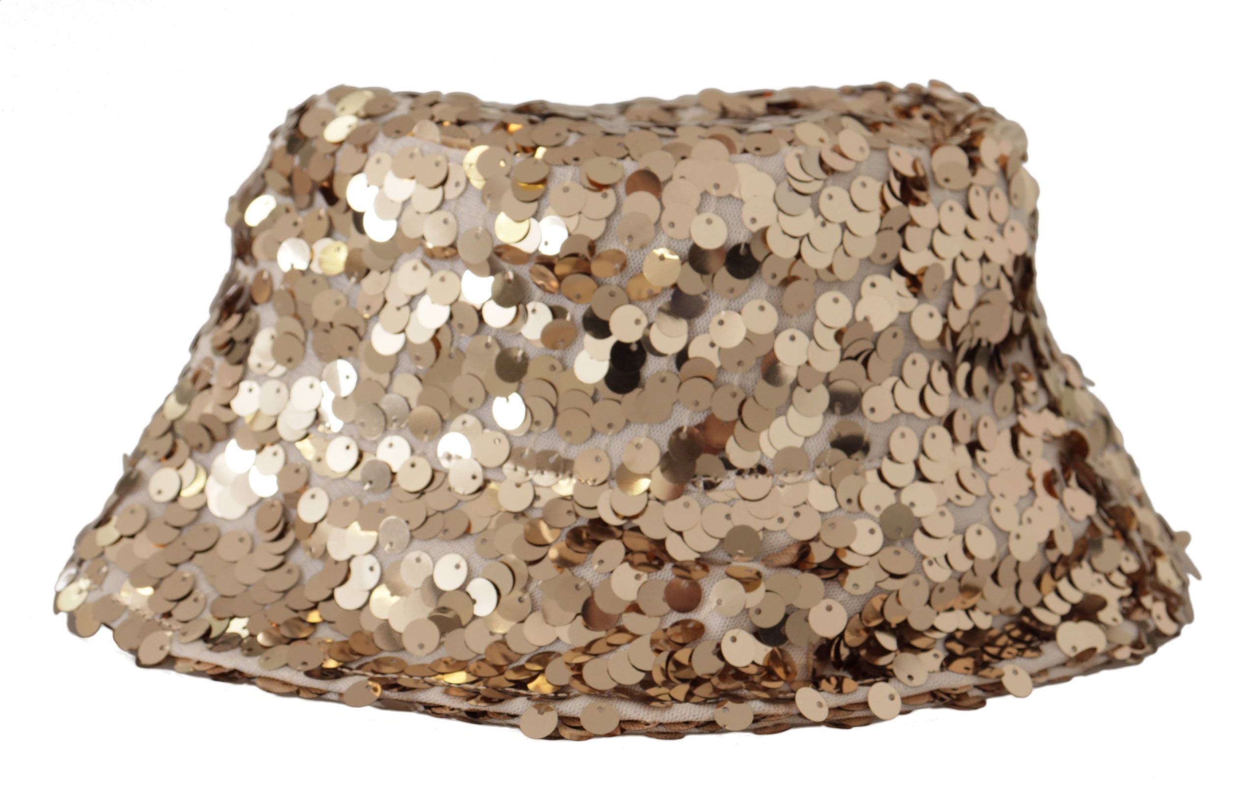 Gold Silk Sequin Embellished Designer Brim Bucket Hat - ventzia