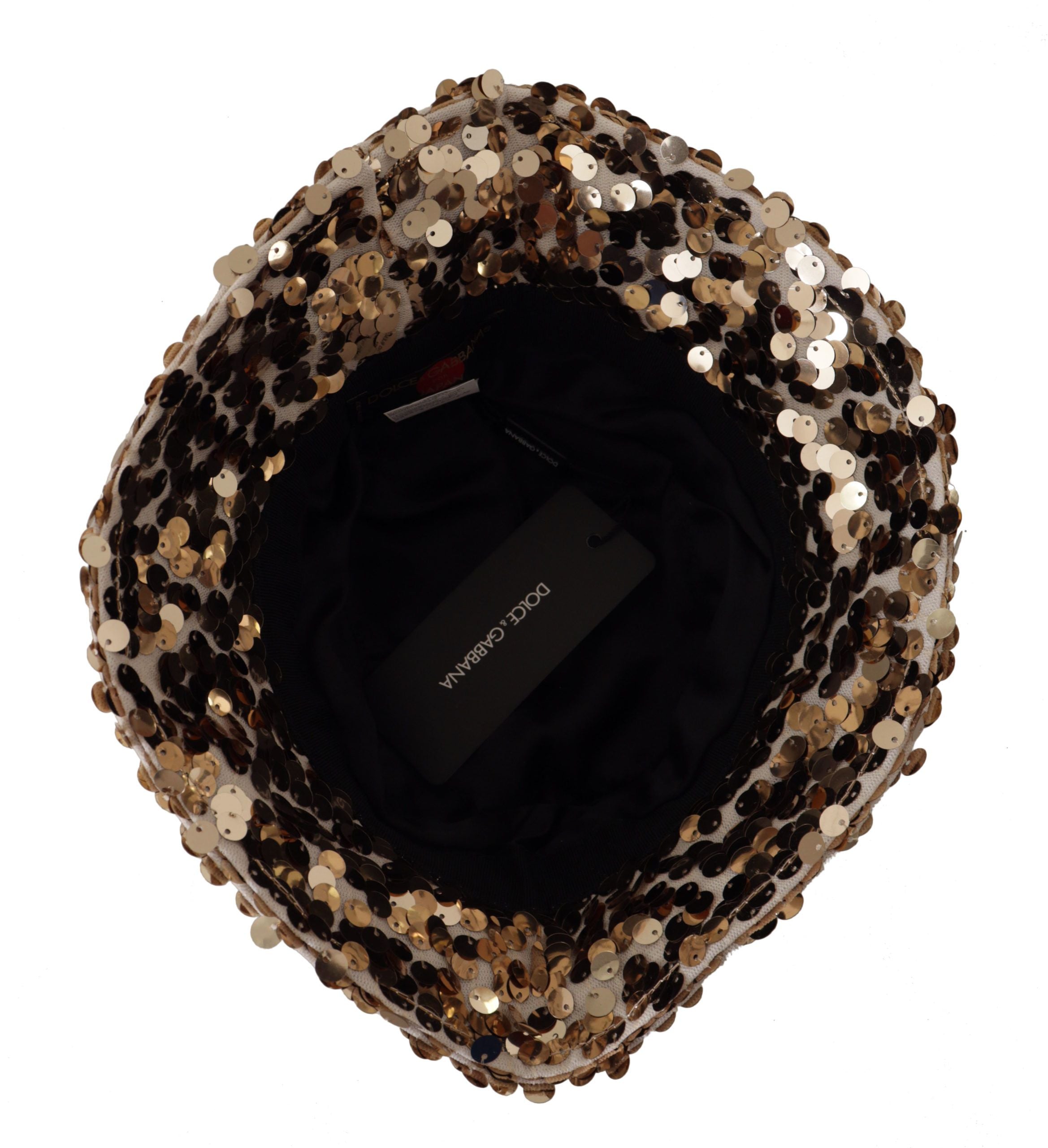 Gold Silk Sequin Embellished Designer Brim Bucket Hat - ventzia