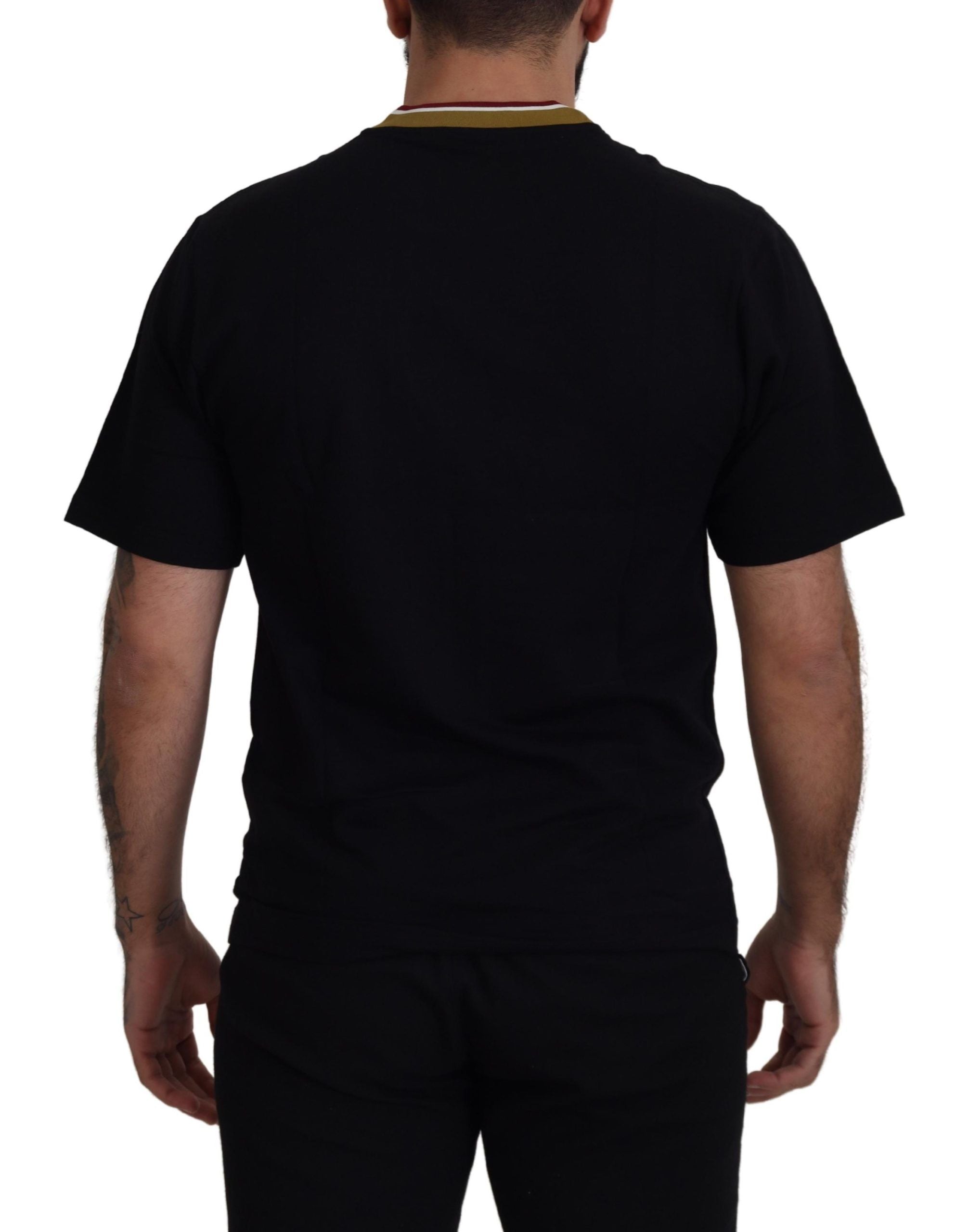 Black Cotton Embroidered Crewneck T-shirt - ventzia